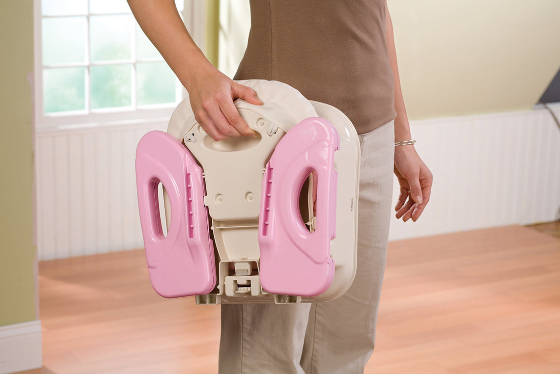 Ingenuity by Summer Unisex Deluxe Comfort Folding Booster Seat with Feeding Tray, Chair Straps Secure Booster, and Removable Seat Pad, Pink