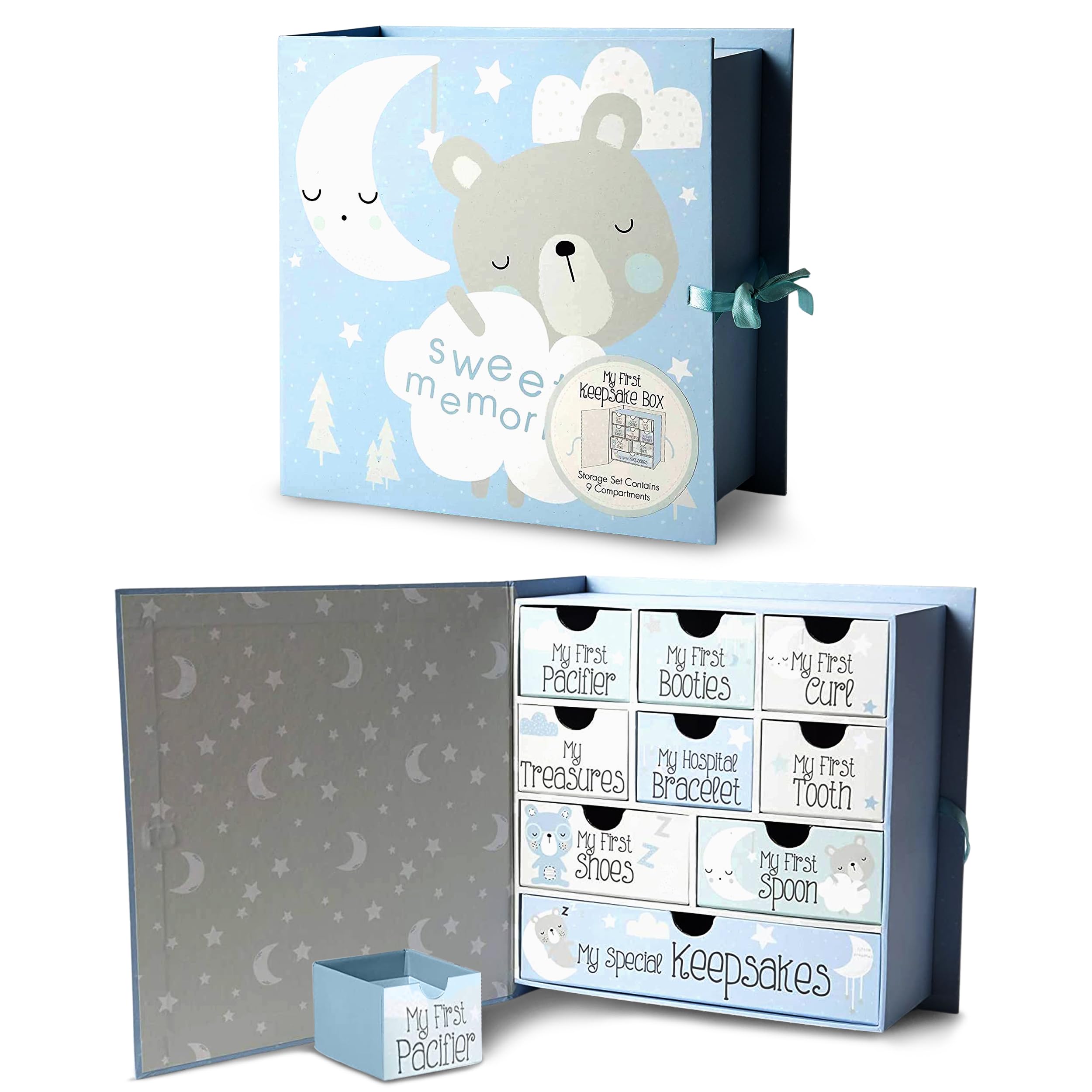 Votum Baby Keepsake Box for Treasured Memories, Sweet Memories - Lightweight, Handcrafted Baby Boxes with 9 Labeled Compartments for First Memories - Gender Neutral Baby Shower Gifts for Girls, Boys