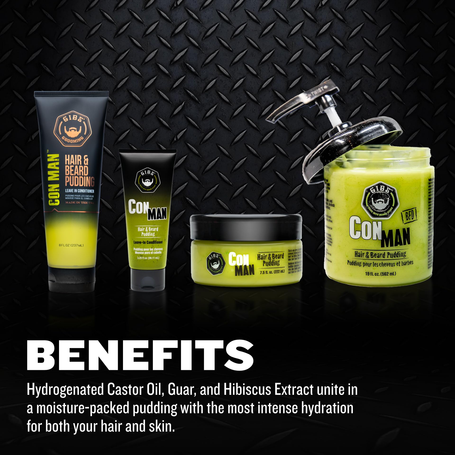 GIBS Con Man Hair & Beard Pudding - Leave In Conditioner - Curl Definer - Moisturizer - 8 oz Squeeze Tube