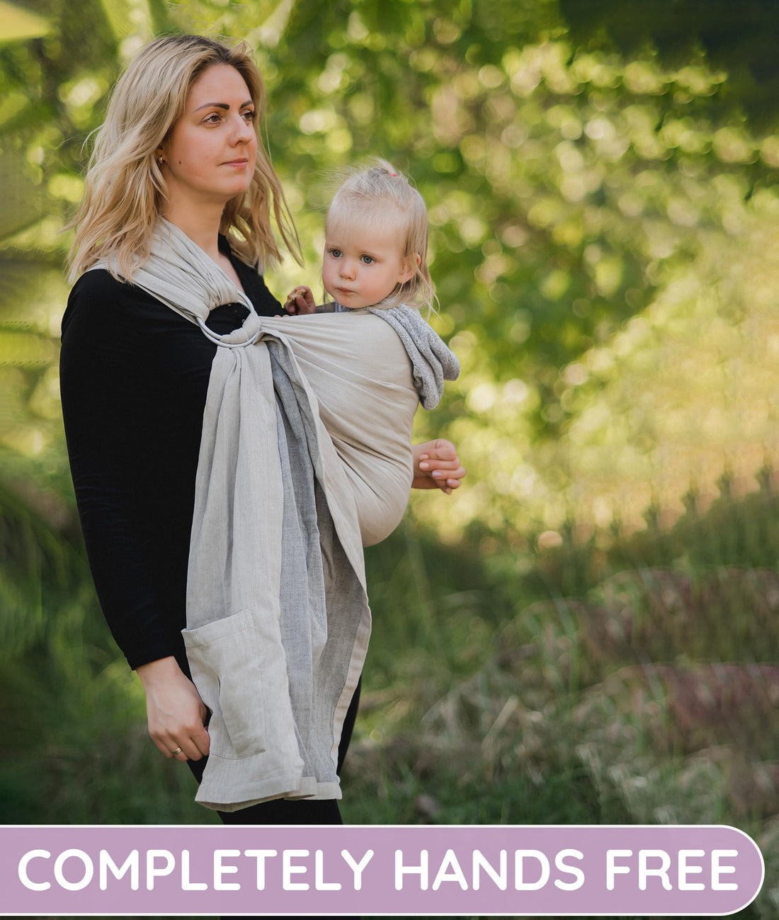 Ring Sling Baby Carrier 100% Cotton Muslin Front and Chest Newborn to Toddler Carrier and Baby Sling (Beige Grey)
