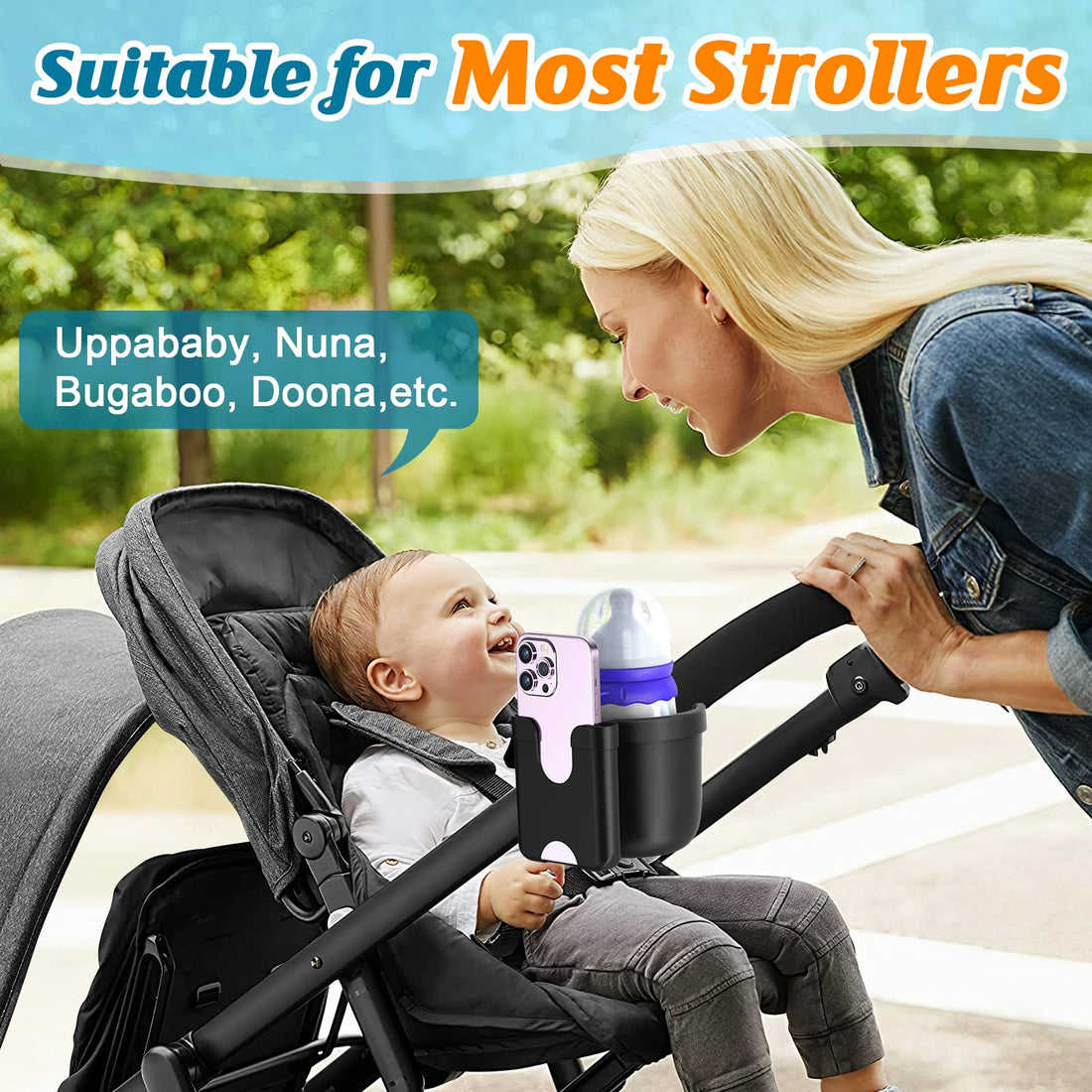 Guiseapue Cup Holder for Walker, Stroller Cup Holder Attachment with Phone Holder, Wheelchair/Stroller Accessories for Uppababy, Nuna, Doona, Rollator, Bike, Scooter, Baby Travel Essential