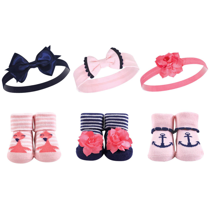 Hudson Baby Unisex Baby Headband and Socks Gift set, Flamingo, One Size