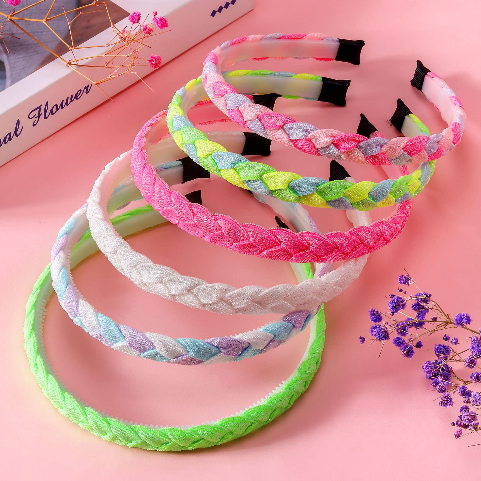 Braided Headbands Girls 6 Pieces Rainbow Braid Head Bands for Kids Toddlers Women Hand Twist Hairbands Sequins Cloth Hair Accessories Party Favors