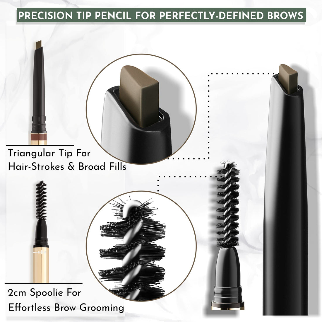 Browluxe Precision Brow Pencil for Microblading Effect | Taupe Eyebrow Pencil for Blondes | Brow Pencil with Brush | Smudge Proof Eyebrow Color