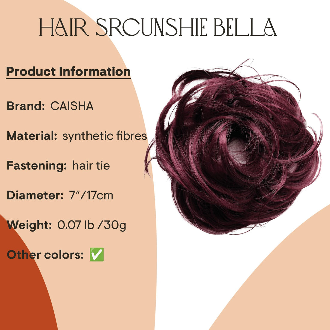 dark red 118 : PRETTYSHOP Scrunchie Bun Up Do Hair piece Hair Ribbon Ponytail Extensions Wavy Curly or Messy Various Colors(dark red 118)