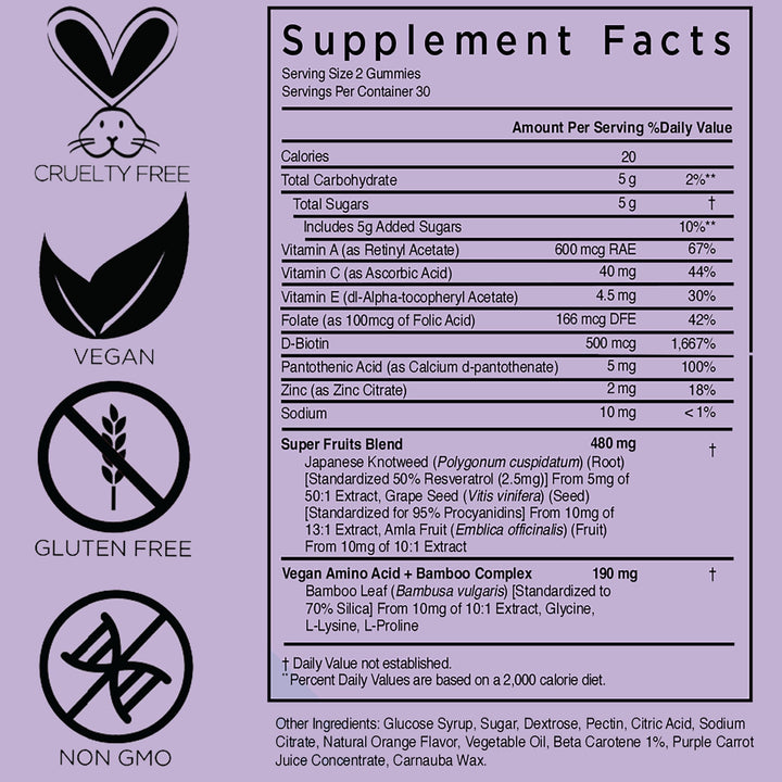 Hey Honey Skincare Vegan Multifunctional Supplement Gummies for Radiant Skin and Wrinkle Support, Hair, and Nails,Gluten Free, Non GMO, Citrus Flavor, 60 Counts