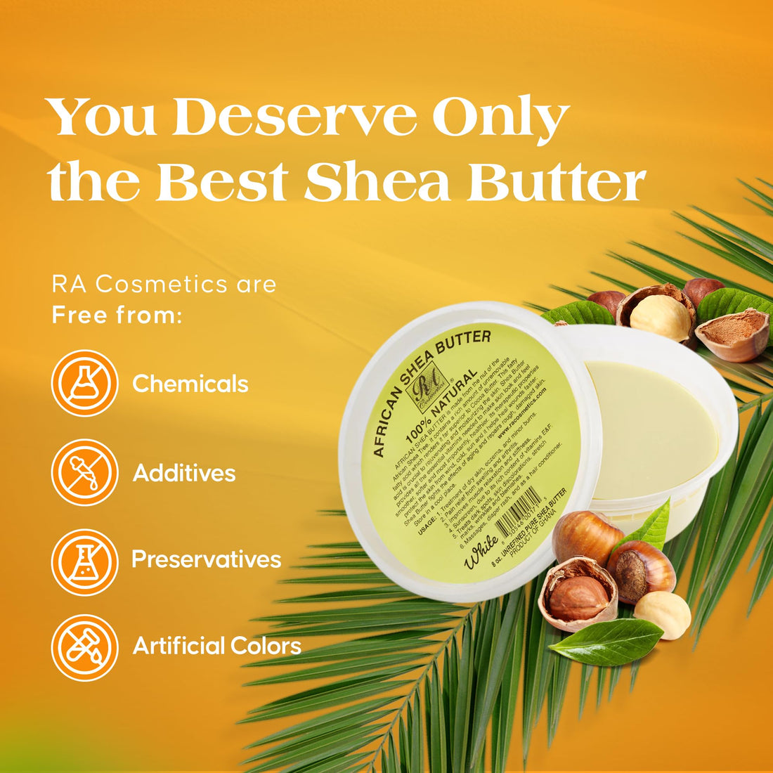REAL African Shea Butter Pure Raw Unrefined From GhanaIVORY 8oz. CONTAINER