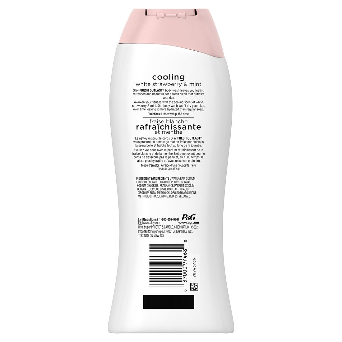 Olay Fresh Outlast Cooling White Strawberry and Mint Body Wash, 22 Fluid Ounce