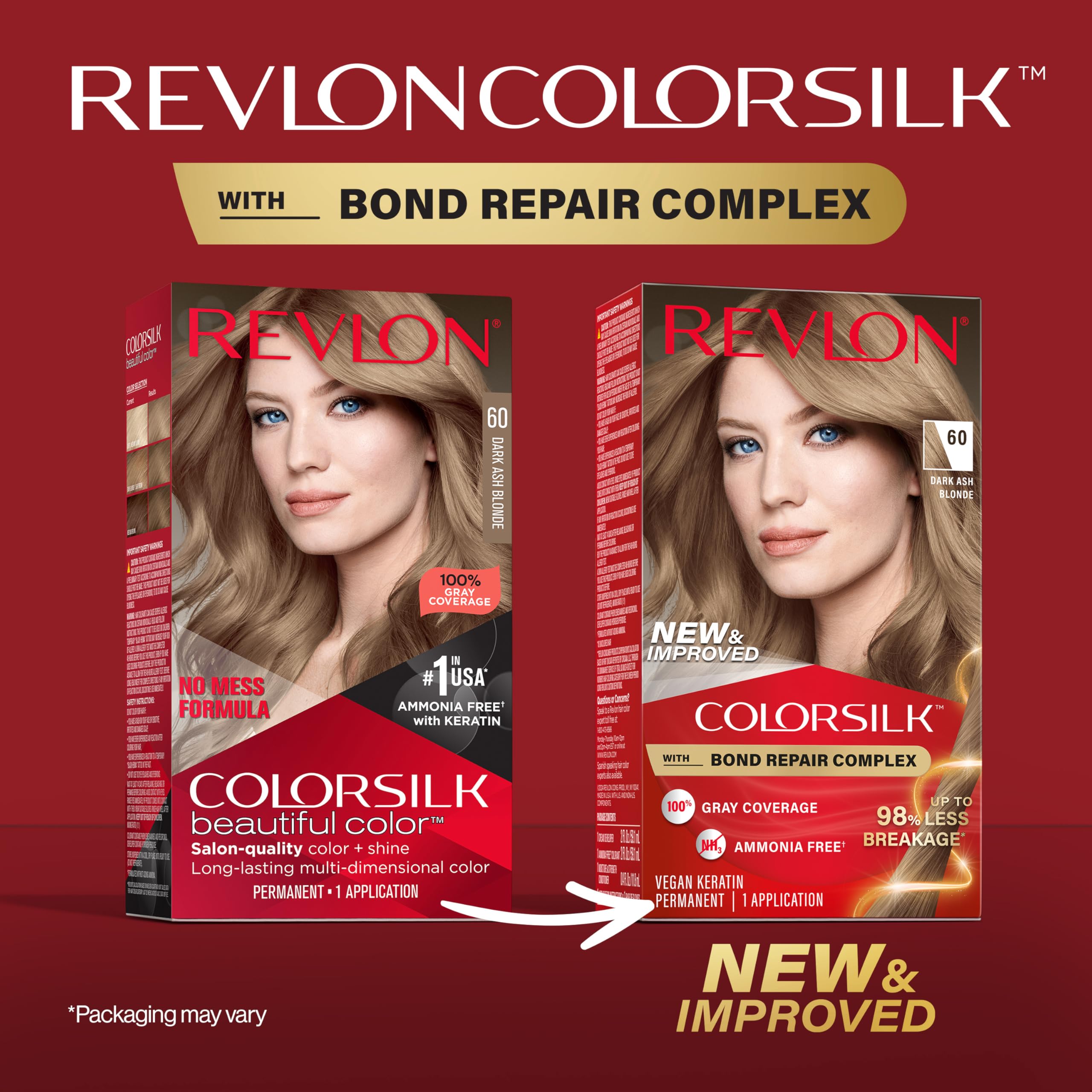 Revlon ColorSilk with Bond Repair Complex, Blonde Permanent Hair Color, 100% Gray Coverage, Ammonia Free Hair Dye, Vegan Keratin, 60 Dark Ash Blonde (Pack of 3)