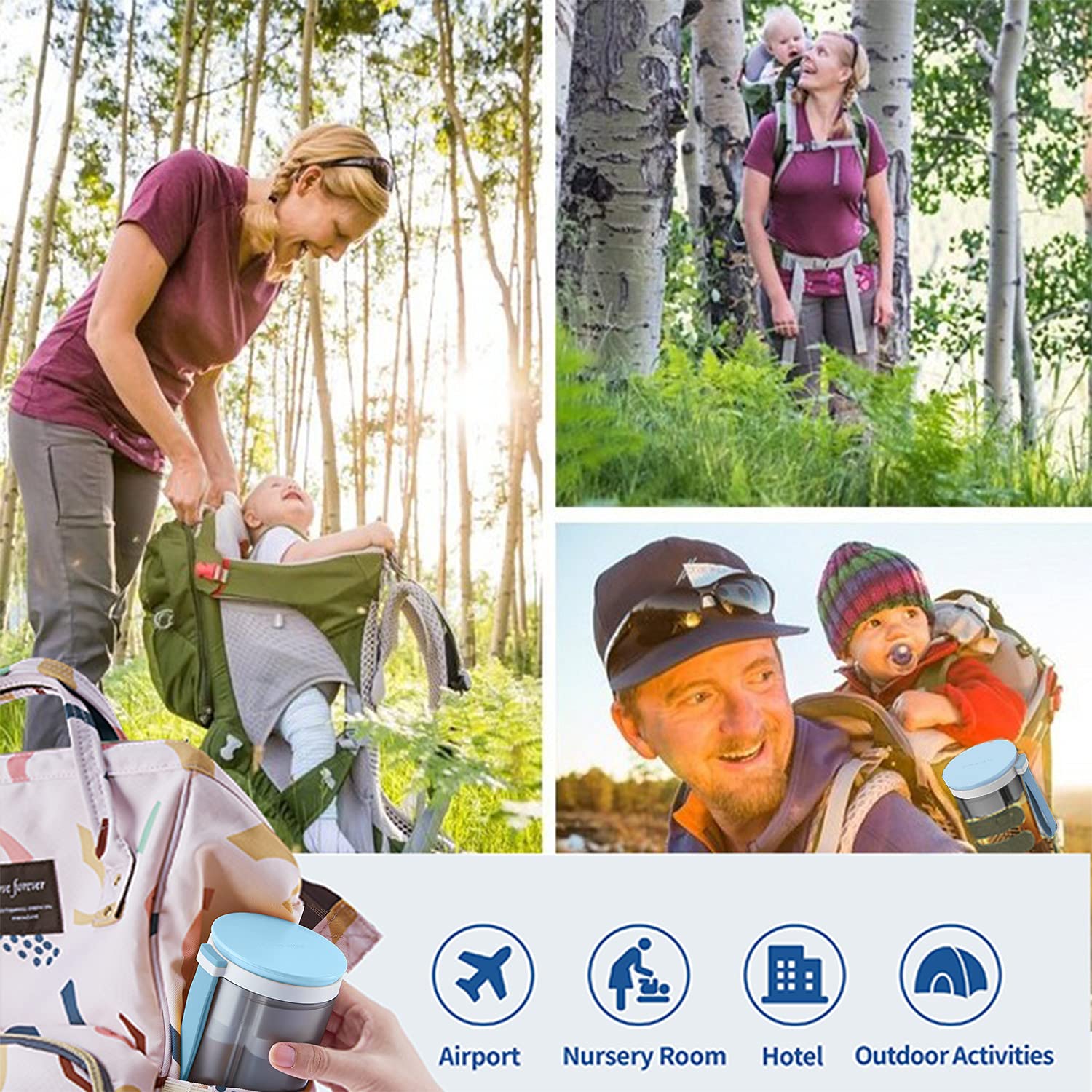 TechoEcho Travel Baby Bottle Brush Set with Extendable Liquid Silicone Bottle Brush,Nipple Brush,Built-in Bottle Drying Rack,Straw Cleaner Brush,Baby Bottle Soap Dispenser,Bottle Warmer (Blue)