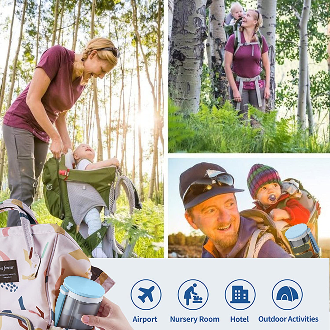 TechoEcho Travel Baby Bottle Brush Set with Extendable Liquid Silicone Bottle Brush,Nipple Brush,Built-in Bottle Drying Rack,Straw Cleaner Brush,Baby Bottle Soap Dispenser,Bottle Warmer (Blue)