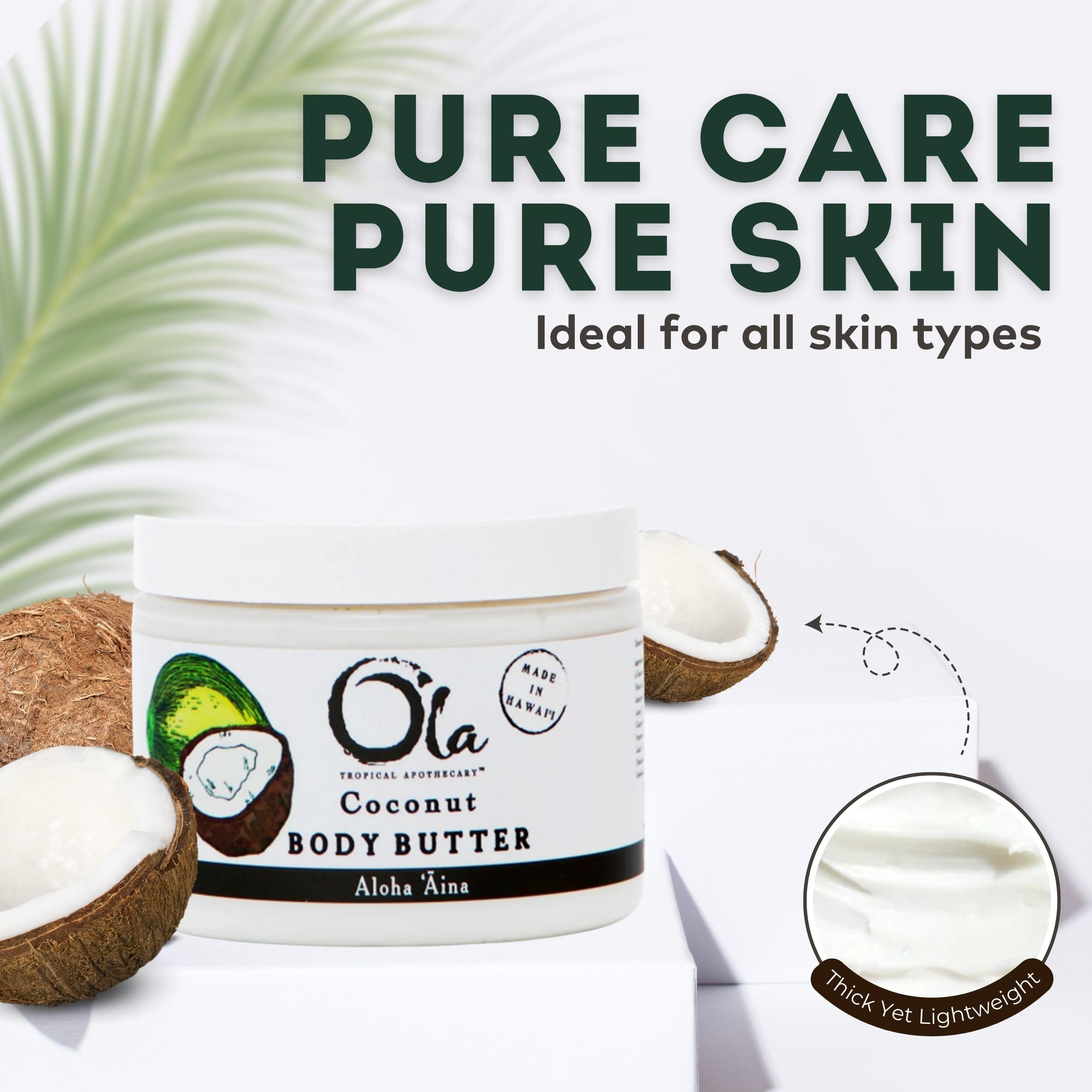 Tropical Apothecary OLA Coconut Body Butter – Moisturizing with Pure Coconut Oil and Hawaiian Plant Extracts - Ideal for Dry Skin - 2.1oz