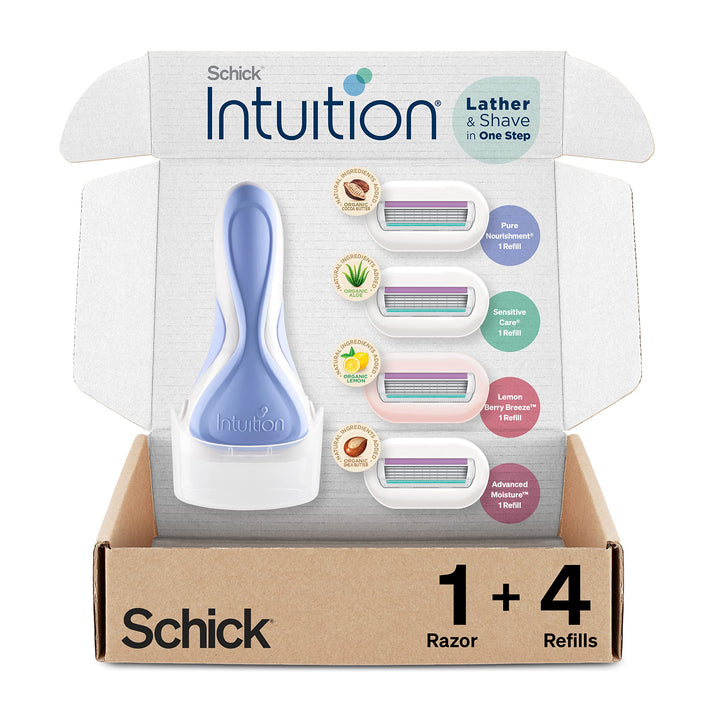 Schick Intuition Razors for Women with 1 Intuition Pure Nourishment Razor and 4 Razor Refills including: Intuition Pure Nourishment, Renewing Moisture, Sensitive Skin and Advanced Moisture Refills