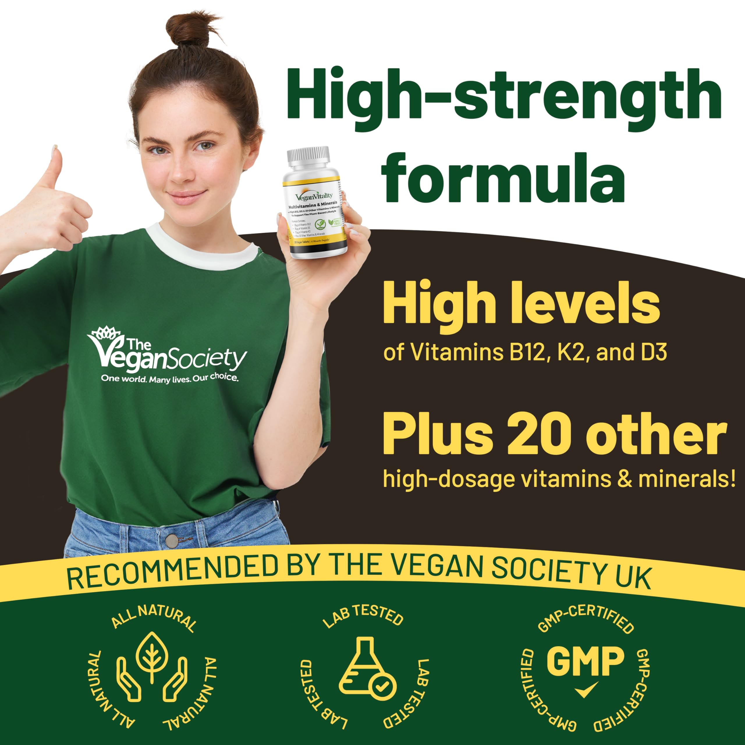 Vegan Vitality Multivitamins & Minerals for Women and Men with High Strength Vitamin B12, D3 & K2. 180 Vegan Multivitamin Tablets - 6 Months Supply. Vitamins for Vegans & Vegetarians