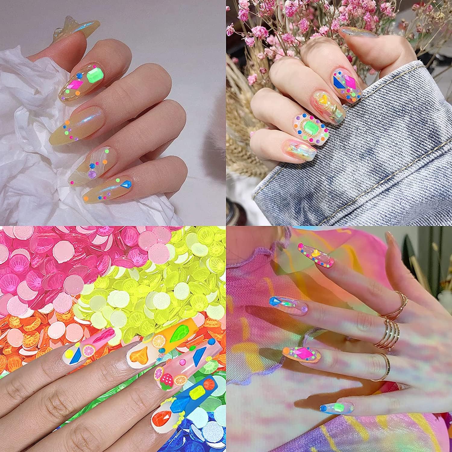 Professional Nail Rhinestones Kit,Multi Shapes Neon Crystal AB Rhinestones for Nail Art Craft Mix Sizes Nail Gems Nail Art Supplies Accessories ï¼Ë†04 Luminousï¼â€°