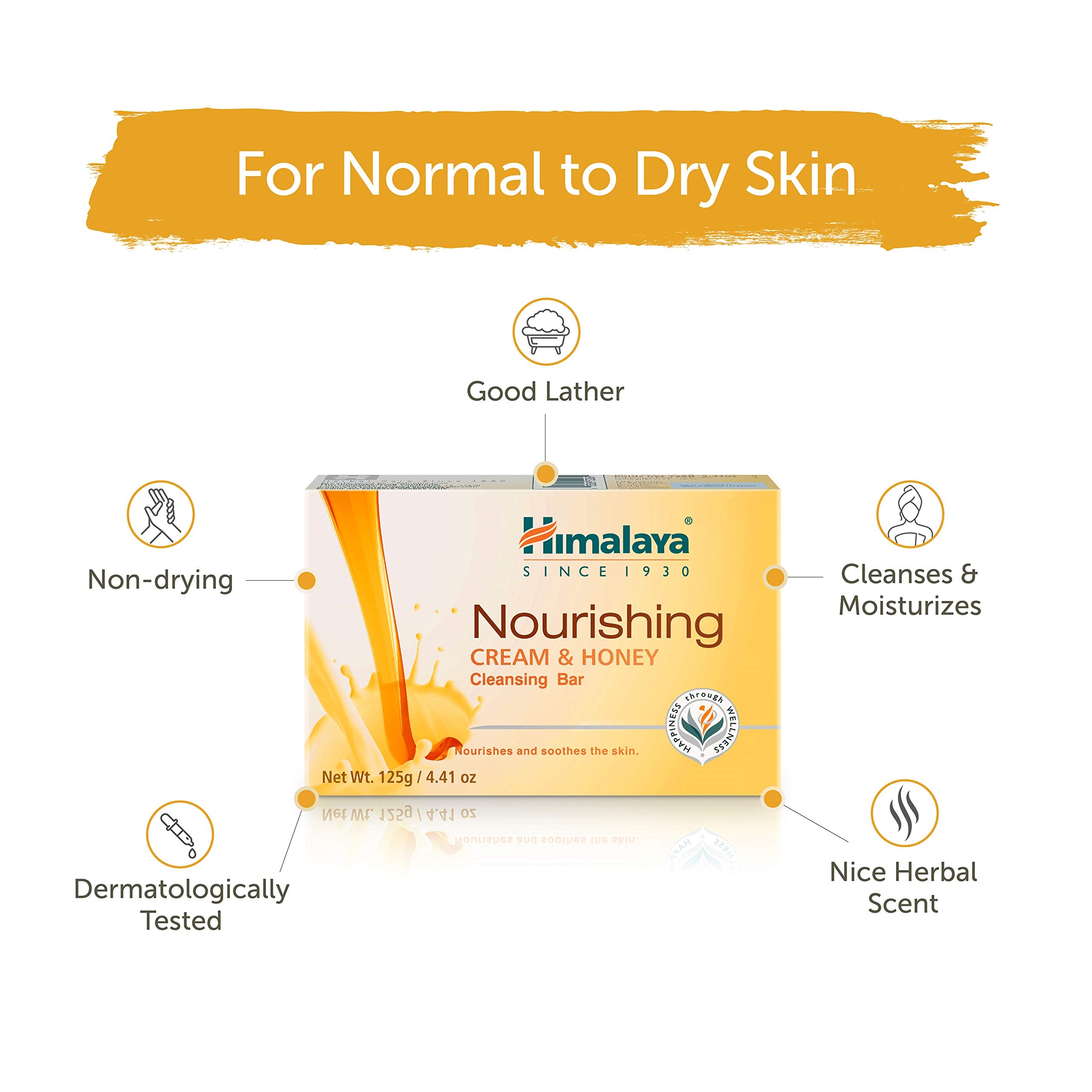 Himalaya Nourishing Cream & Honey Cleansing Bar, Face and Body Soap for Soft Skin, 4.41 oz, 12 Pack