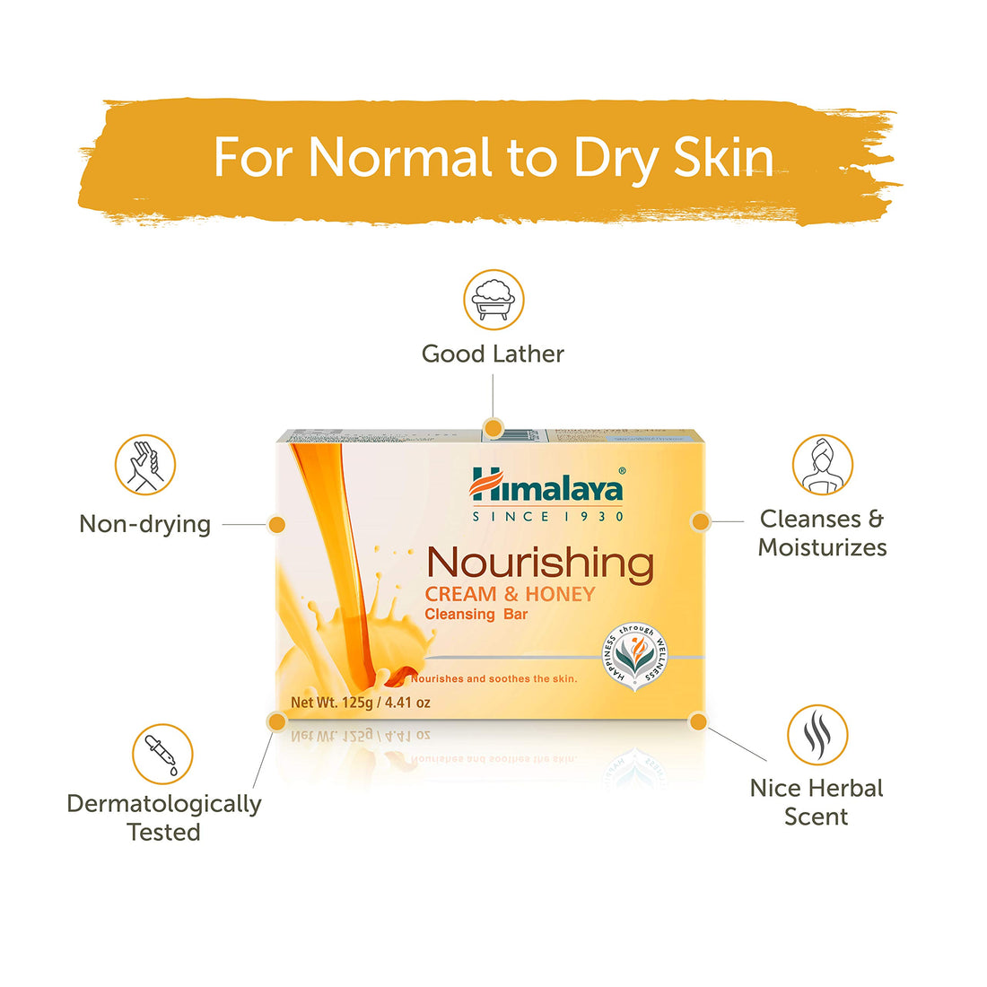Himalaya Nourishing Cream & Honey Cleansing Bar, Face and Body Soap for Soft Skin, 4.41 oz, 12 Pack
