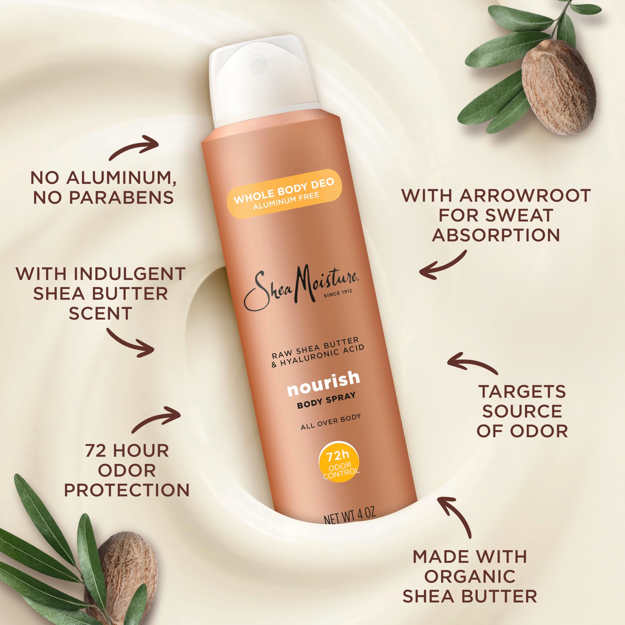 SheaMoisture All Over Body Deodorant Spray for Women Raw Shea Butter & Hyaluronic Acid Aluminum Free 4oz