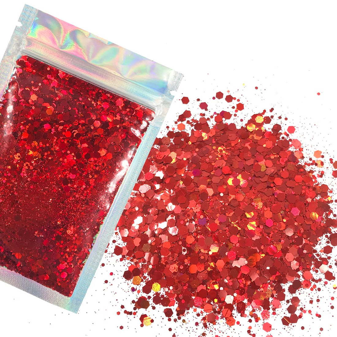 Red Face & Body Glitter - Cosmetic Grade Chunky Glitter - Uses Include: Festival Rave Makeup Face Body Nails Resin Arts & Crafts, Resin, Tumblers, Bath Bombs - Solvent Resistant