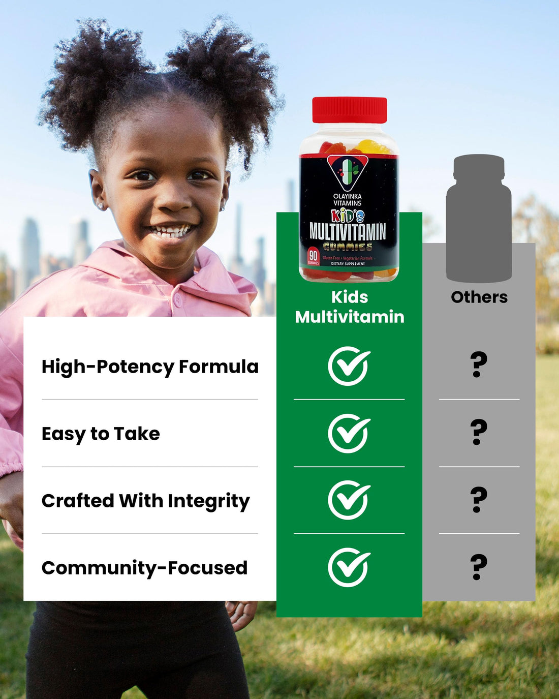 Olayinka Vitamin Multivitamin for Kids – High Potency Children's Immune Support with Vitamin C, Vitamin A, Vitamin E, Choline, Zinc & More – Vegetarian Vitamin Gummies for Kids, 90 Count