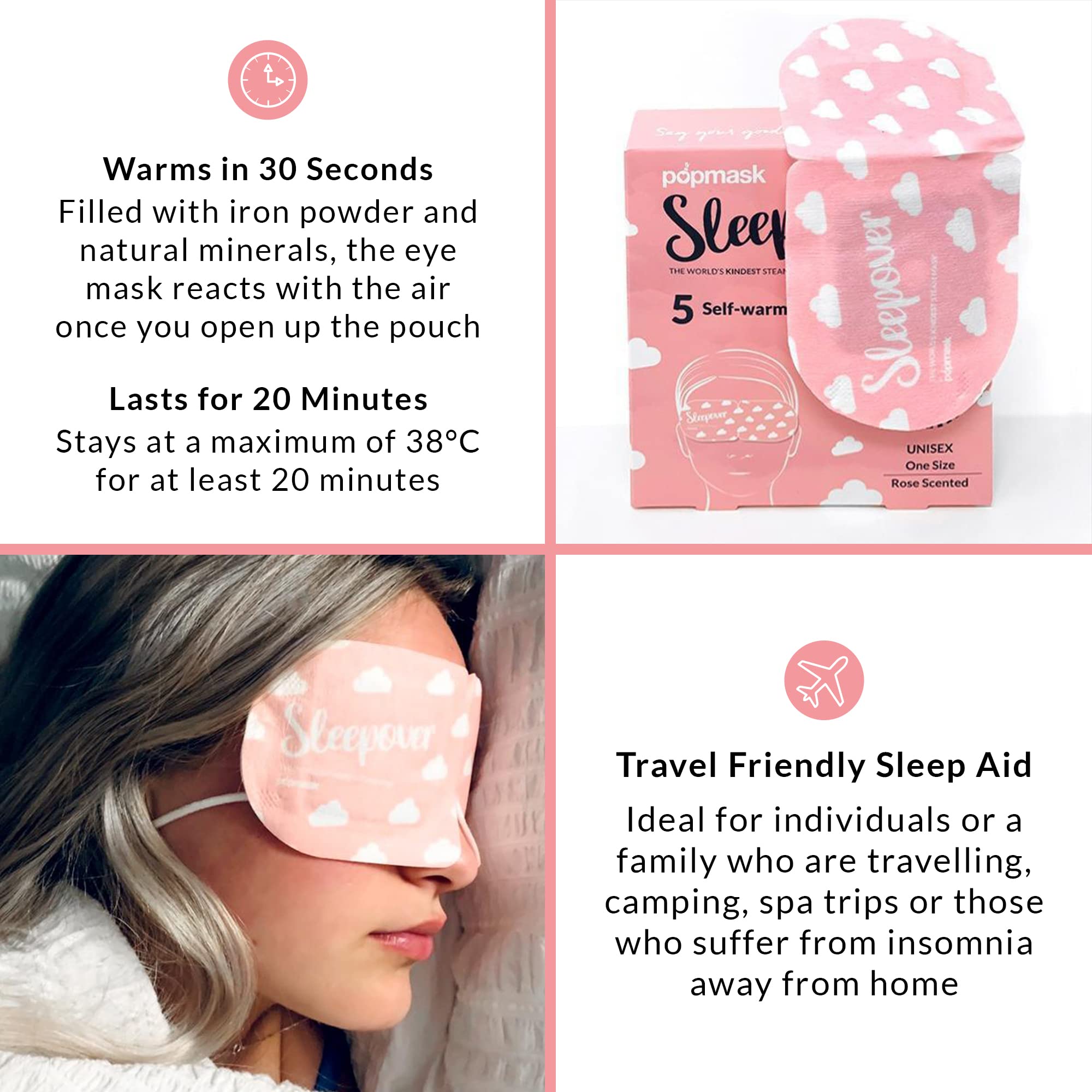Popmask Sleepover Self Heated Eye Mask Rose Scent