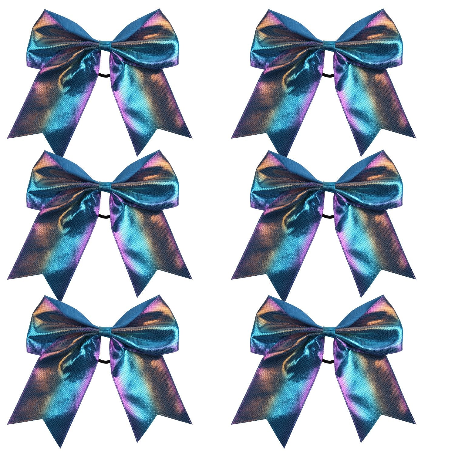 Metallic Sequin and Holographic 8 Inch Cheer Bow Cheerleader Cheerleading Jumbo Cheer Bow Hair Tie(Blue Holographic)