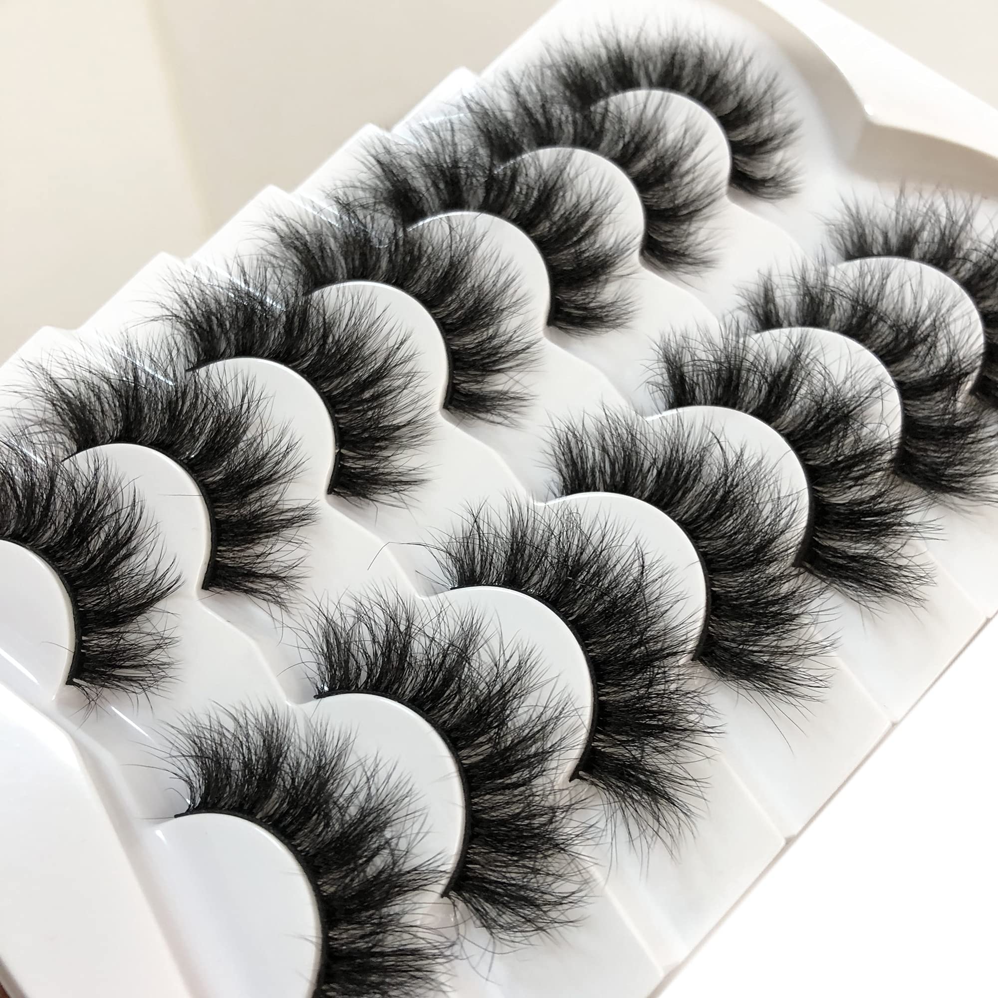 Pooplunch False Eyelashes Faux Mink Lashes Cat-Eye Look 18MM Wispy Long 8D Volume Fake Eyelash Strips 7 Pairs Pack