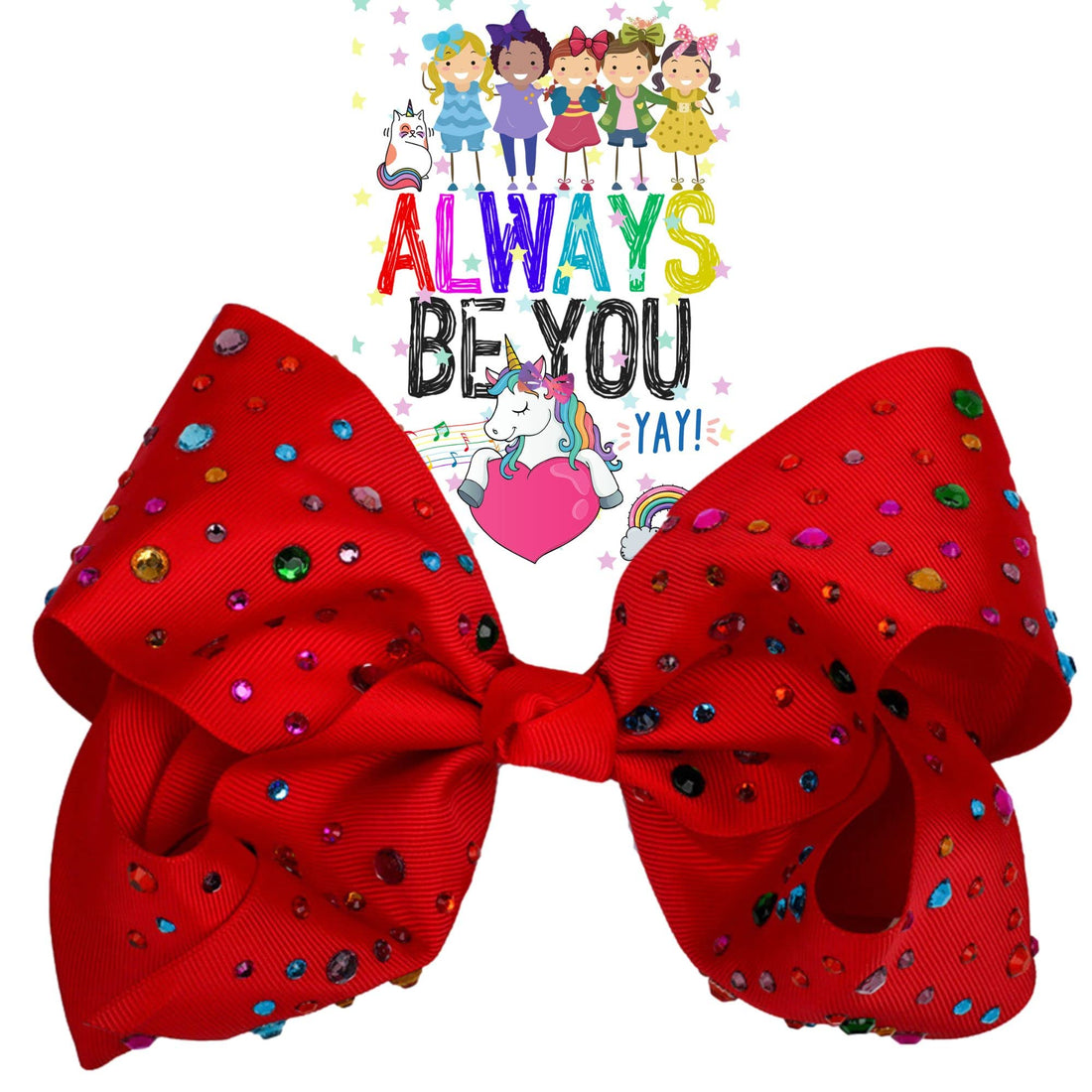 Rhinestone Large 8 Inch Hair Bow for Girls, Toddlers - Jumbo Cheer Ribbon Fashion Accessory, Gift (Red)