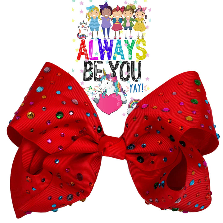 Rhinestone Large 8 Inch Hair Bow for Girls, Toddlers - Jumbo Cheer Ribbon Fashion Accessory, Gift (Red)