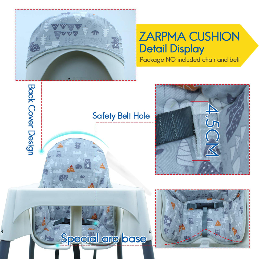 ZARPMA Cotton Seat Covers for IKEA Antilop Highchair, Padded, Forest Pattern Foldable Baby Highchair Cover for IKEA Child Chair Cushion (Grey Forest)