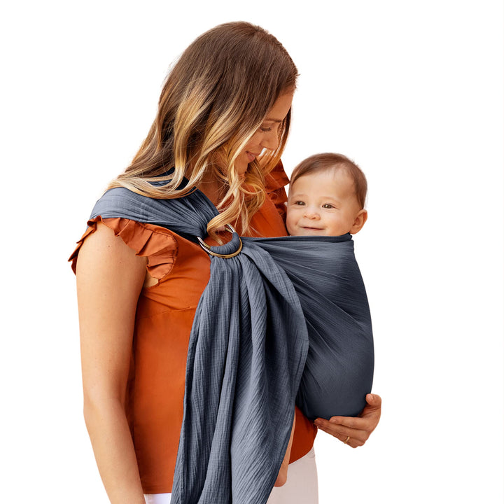 Moby Baby Wrap Carrier Ring Sling for Newborns to Toddlers, Hands-Free, Versatile Support for Moms & Dads, Breathable & Lightweight, Supports Children 8-30 lbs (Flint)