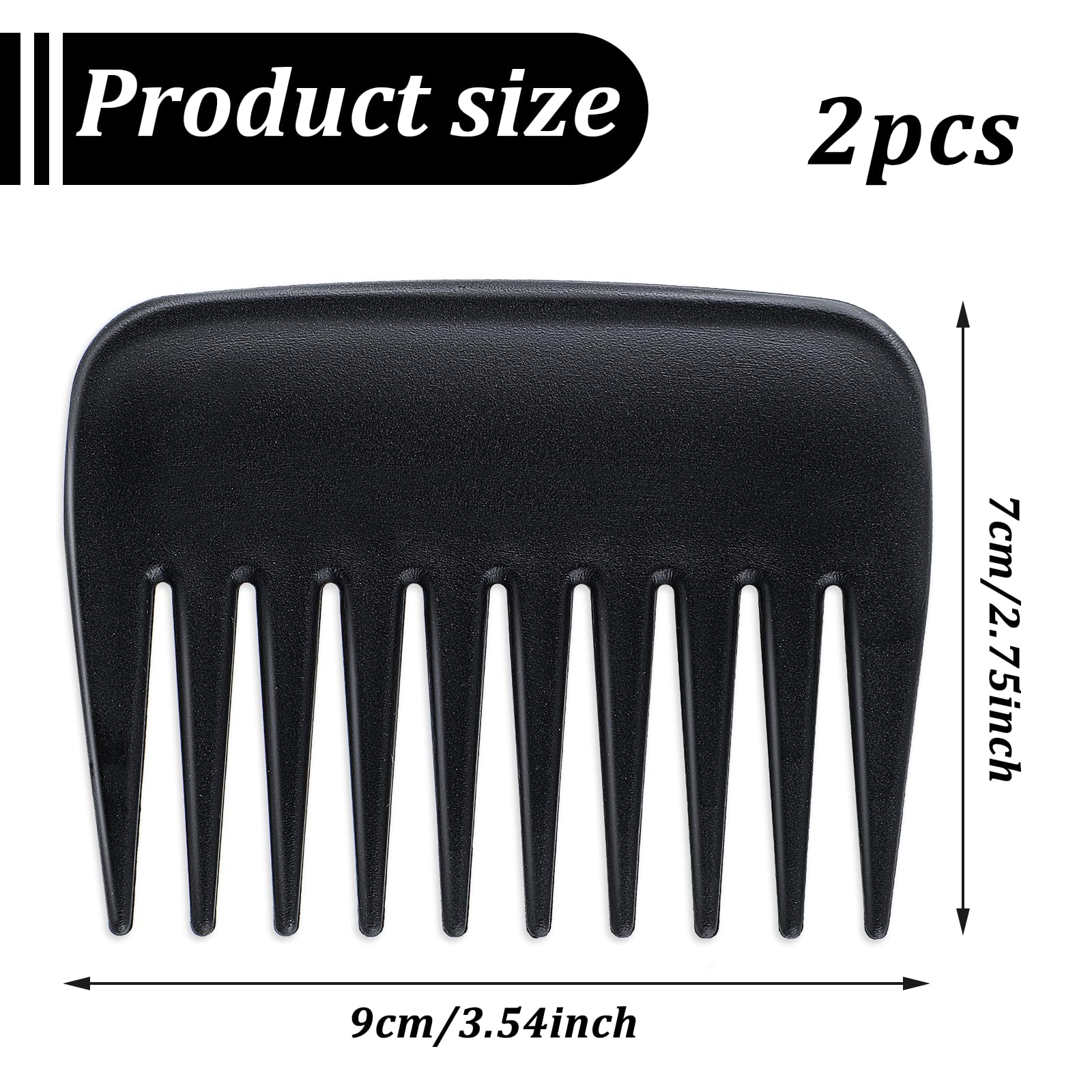 Hair Detangling Comb, 2 Pieces Mini Palm Combs Small Hair Styling Comb Anti Static Wide Tooth Comb Professional Streaker Comb Pocket Travel Combs for Men Women Thick Curly Wavy Wig Hair, Black