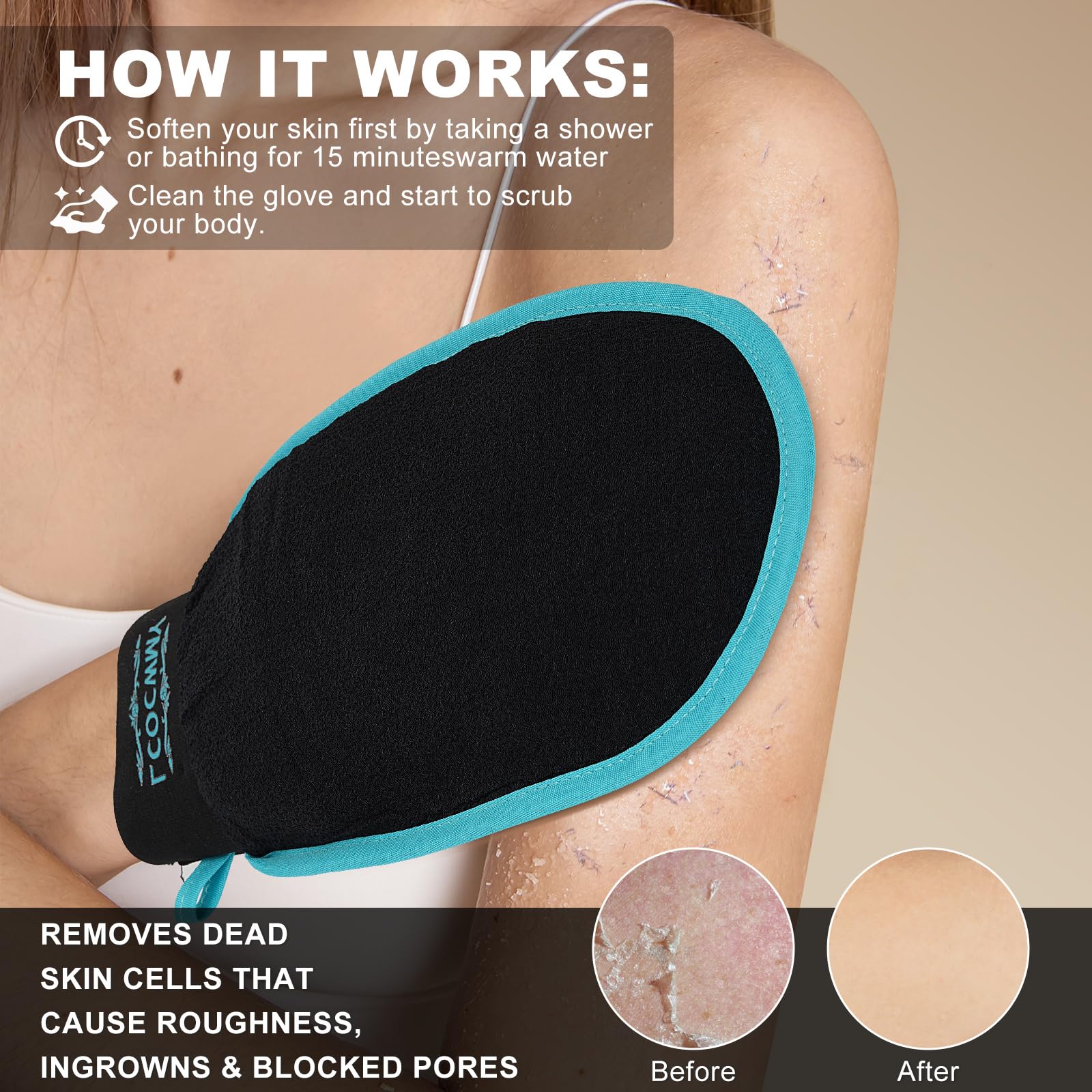 LCOCWMY Exfoliating Gloves, (4pcs) Durable Body Scrub, Dead Skin Remover & Body Scrubber Exfoliator, Body Exfoliating Gloves for Shower, washcloth exfoliating, exfoliating Glove for Smooth Skin