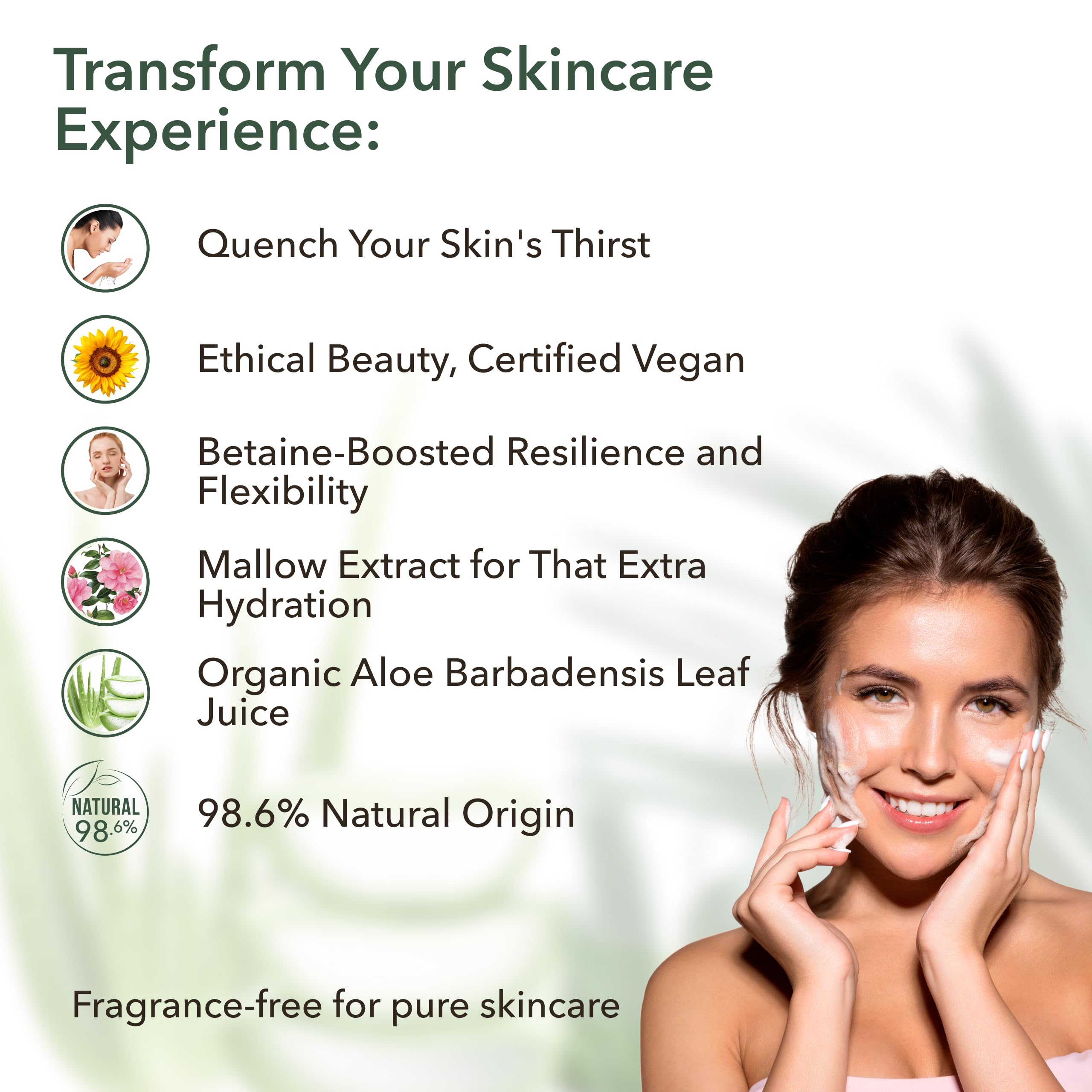 ECOLATIÈR Foaming facial cleanser with Organic Aloe Vera, 98.6% Natural, Vegan Face Wash for Women, Gentle Hydrating Cleanser for Sensitive Skin, Removes Makeup & Impurities, 5.1 Fl Oz