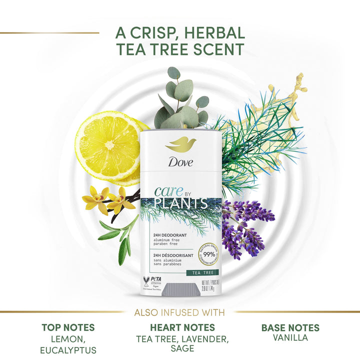 Dove Care by Plants Deodorant Stick for long-lasting deodorant protection Tea Tree aluminum free deodorant 2.6 oz 3 Count