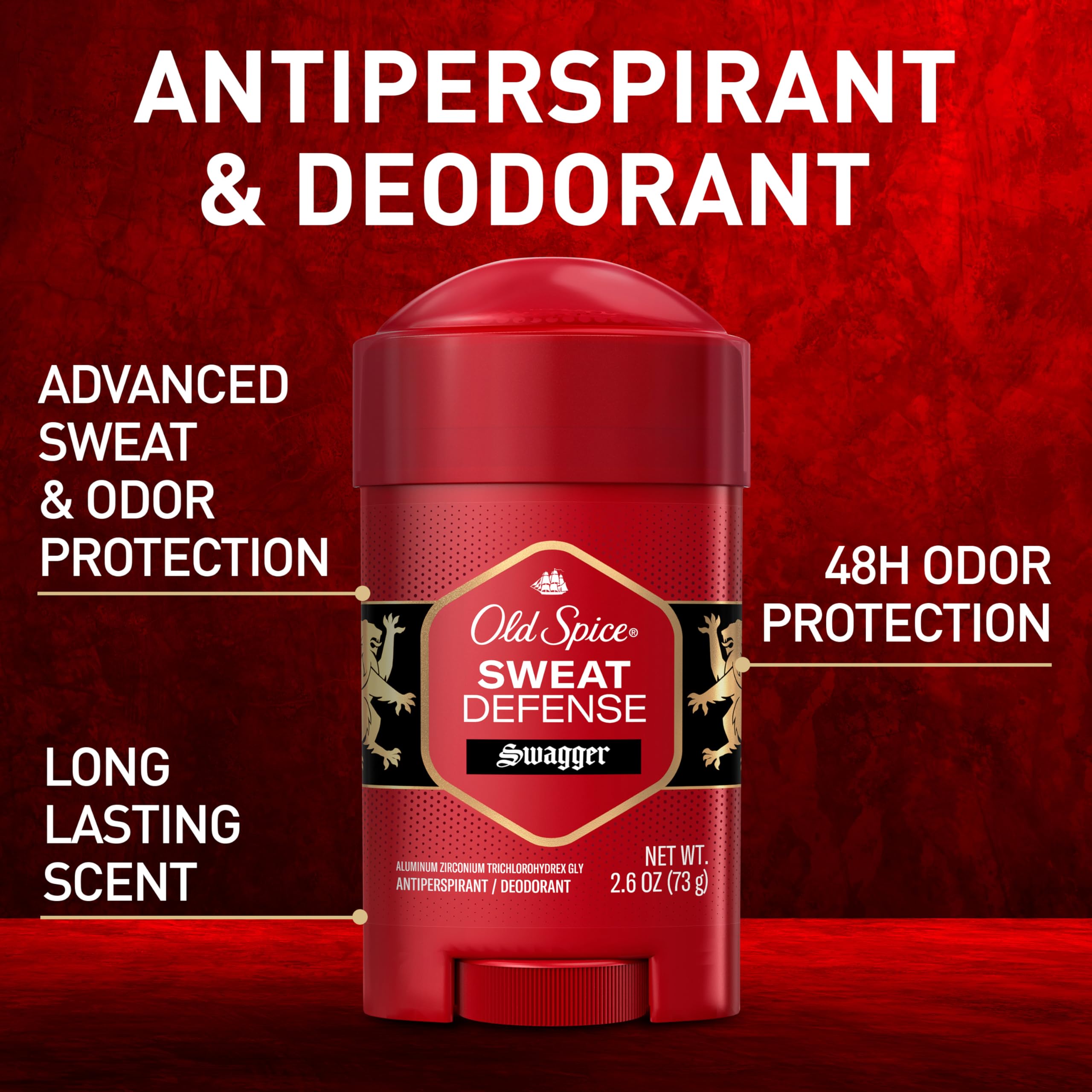 Old Spice Sweat Defense Antiperspirant & Deodorant for Men, 24/7 Ultimate Sweat Protection, Long Lasting Scent, Soft Solid, Swagger with Cedarwood Scent, 2.6 oz (Pack of 2)