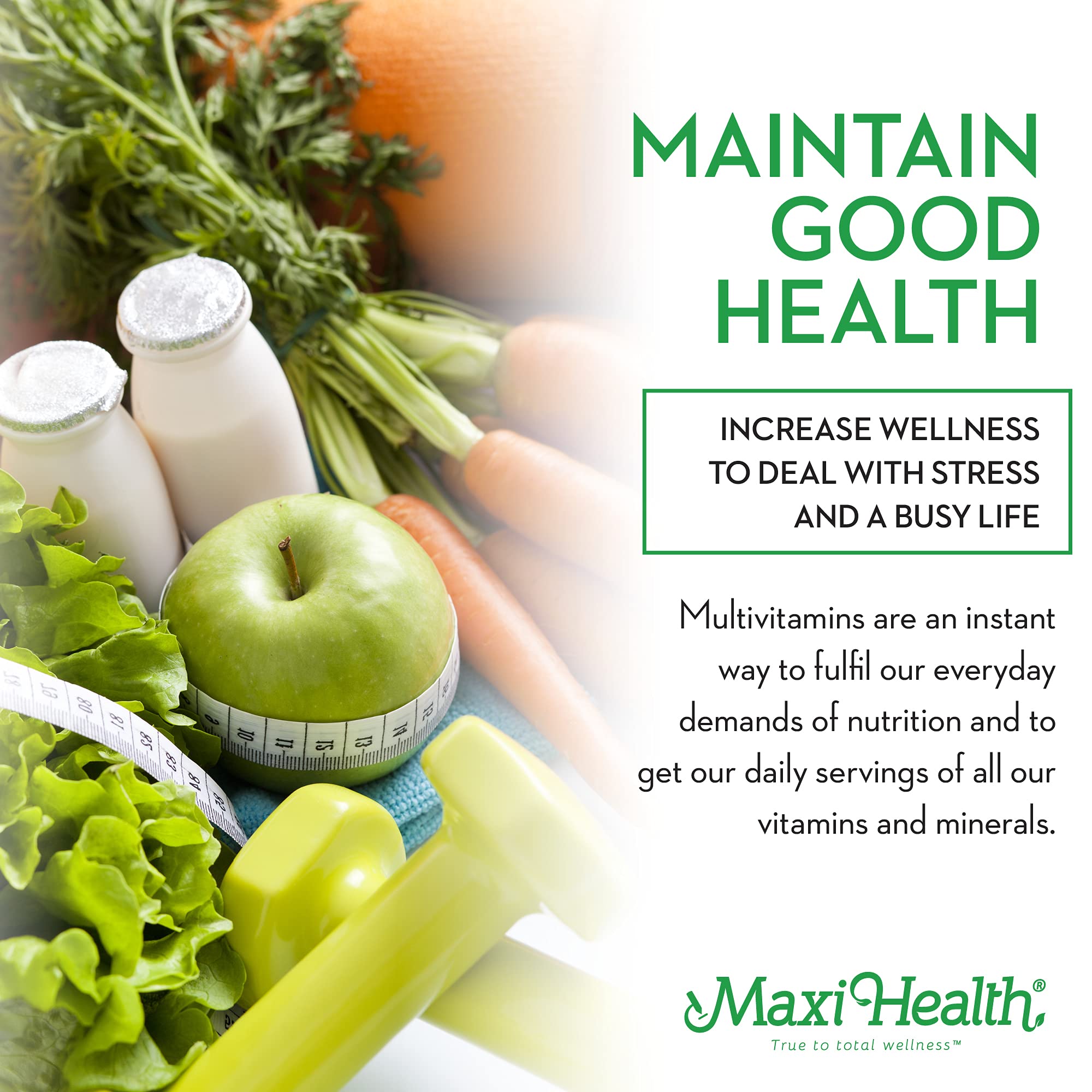 Maxi Health Women's Daily Multivitamin Biotin, Vitamins A B C D E, Calcium, Zinc, Lutein, Magnesium, Folate and More. Supports Gut Health for Women. Natural, Non-GMO, Gluten Free & Dairy Free Kosher