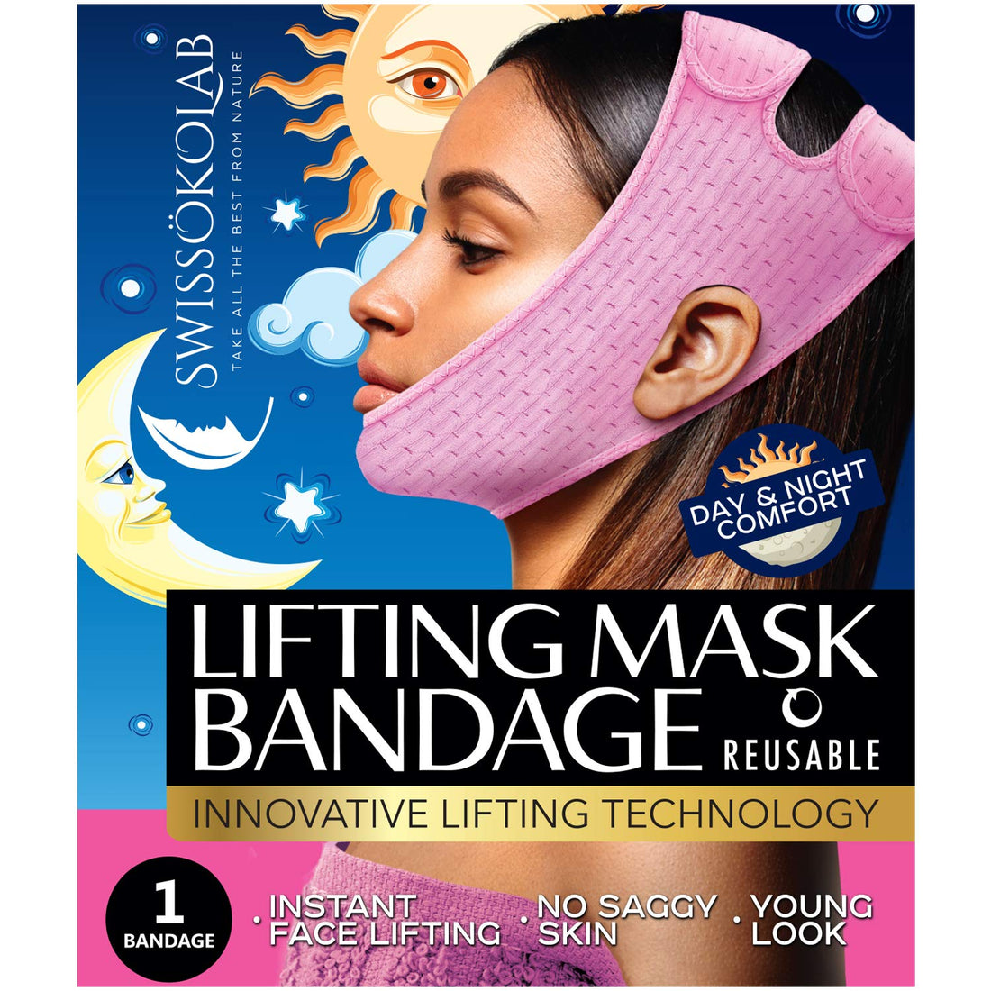 SWISSOKOLAB Reusable Face Slimming Strap Double Chin Reducer V Line Mask Chin Up Patch Chin V Up Contour Tightening Firming Tape Neck Bandage V-Line Lifting Patches V Shaped Belt (Lifting Bandage)