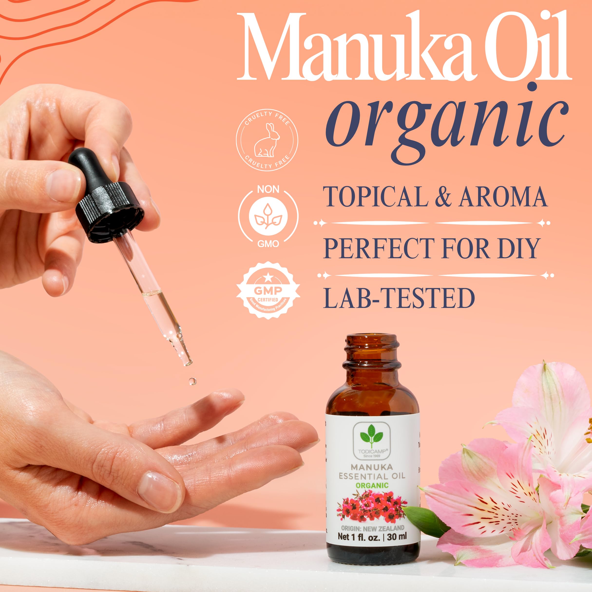 TODICAMP 100% Pure Manuka Oil from New Zealand | Therapeutic-Grade Essential Oil for Wound Care, Skin Soothing, Nail & Scalp Health | Organic, Undiluted, Cold-Pressed Manuka for Face, Hair & Body