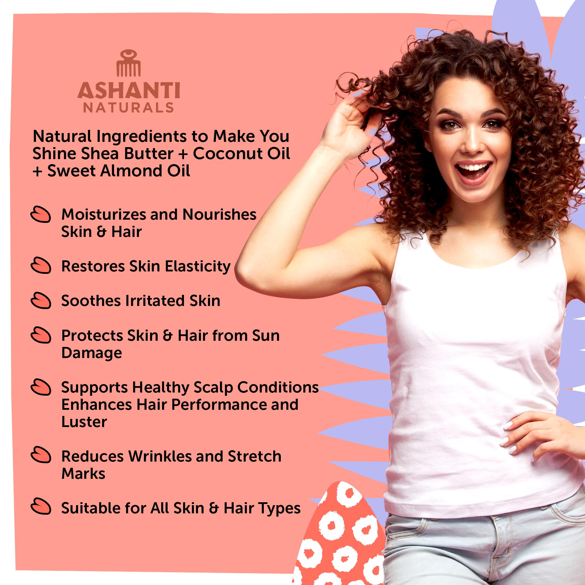 Ashanti Naturals Scented Whipped Shea Butter for Skin | Moisturizing African Raw Shea Butter, Almond Oil and Coconut (Juicy Peach Souffle, 8oz)