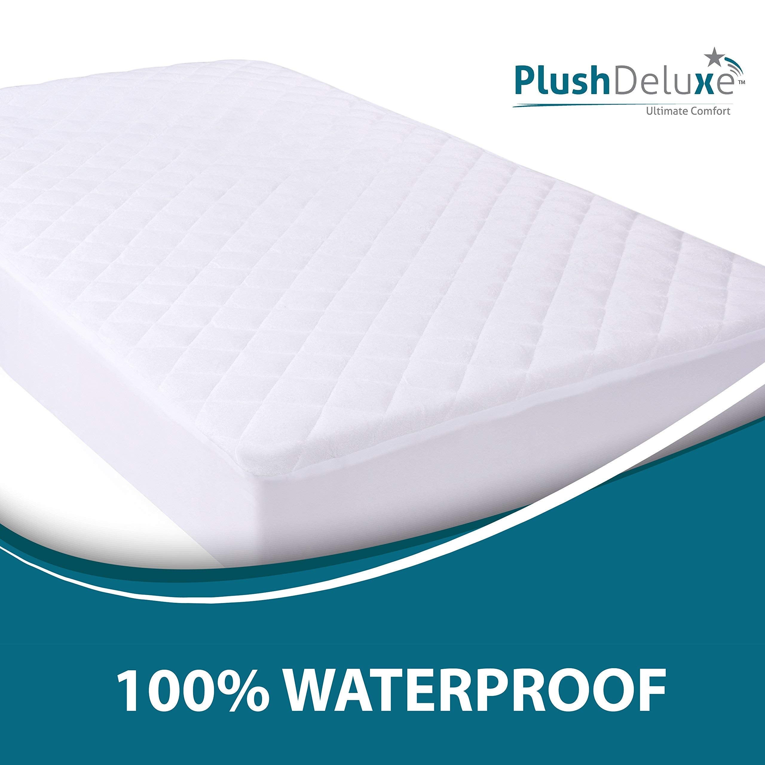 Crib Mattress Protector 100% Waterproof, Noiseless – Viscose Made from Quilted Ultra Soft White Terry Fitted Sheet Style (28x52)