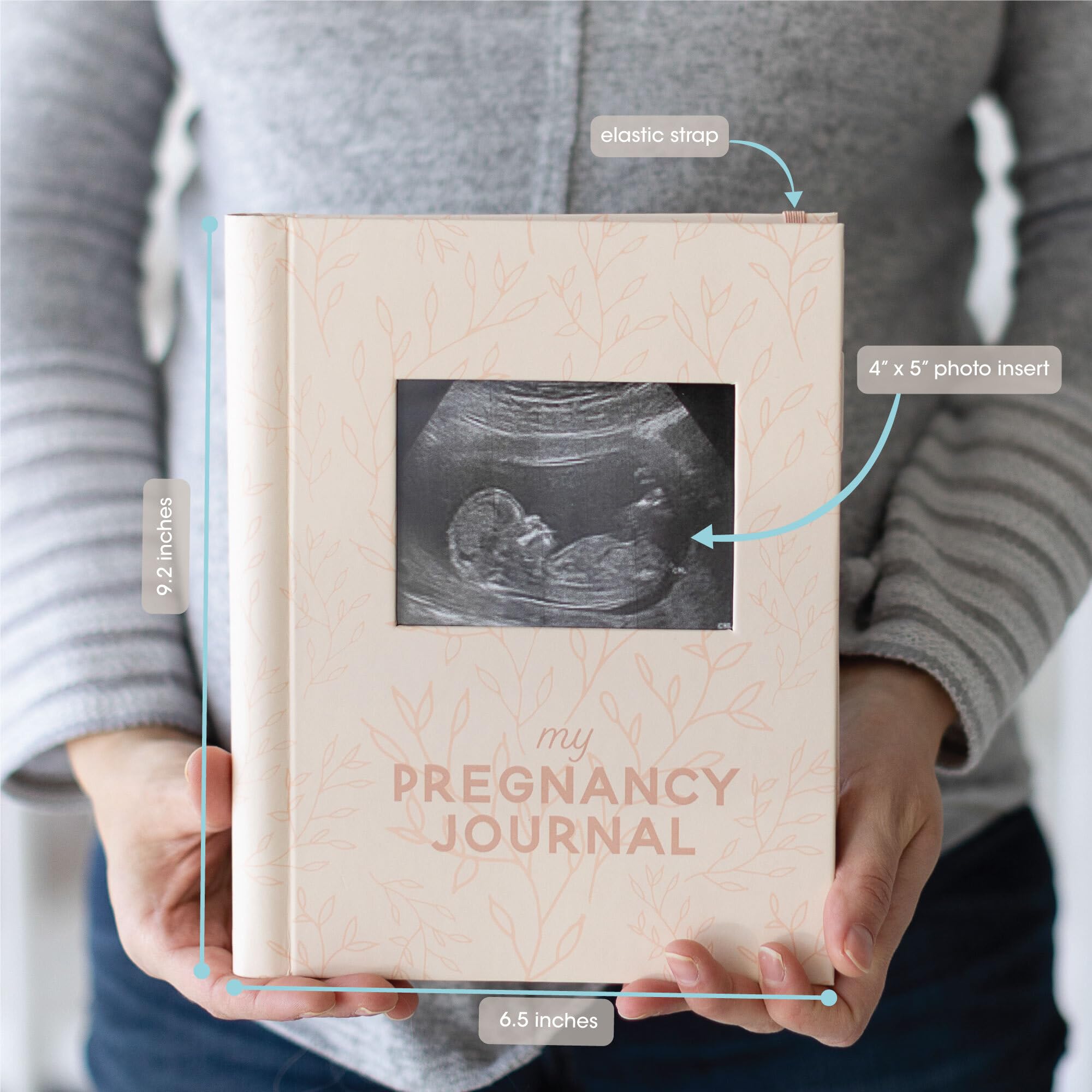Pearhead Little Bundle of Joy Pregnancy Journal, Keepsake Pregnancy Memory Book with Sonogram Photo, First Through Third Trimester Pregnancy Milestone Tracker, Blush Leaf
