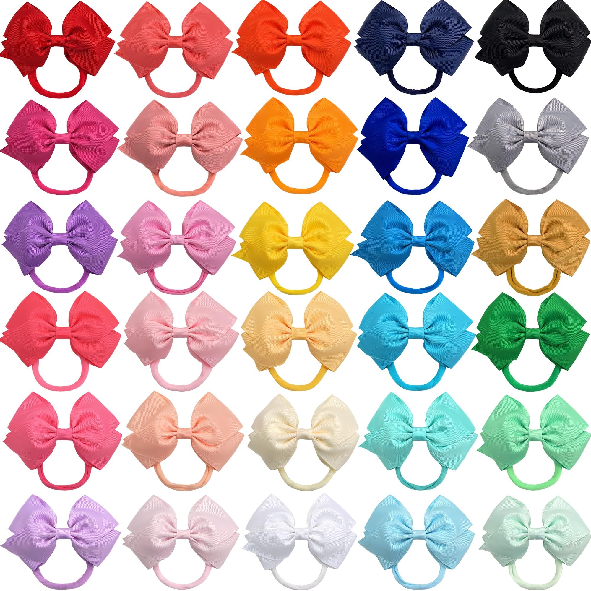 CÉLLOT 30 Colors Baby Bow Headbands 5 Hair Bows Super Soft Nylon Headbands for Baby Girls Infants preemie and Newborn Kids Hair Accessories