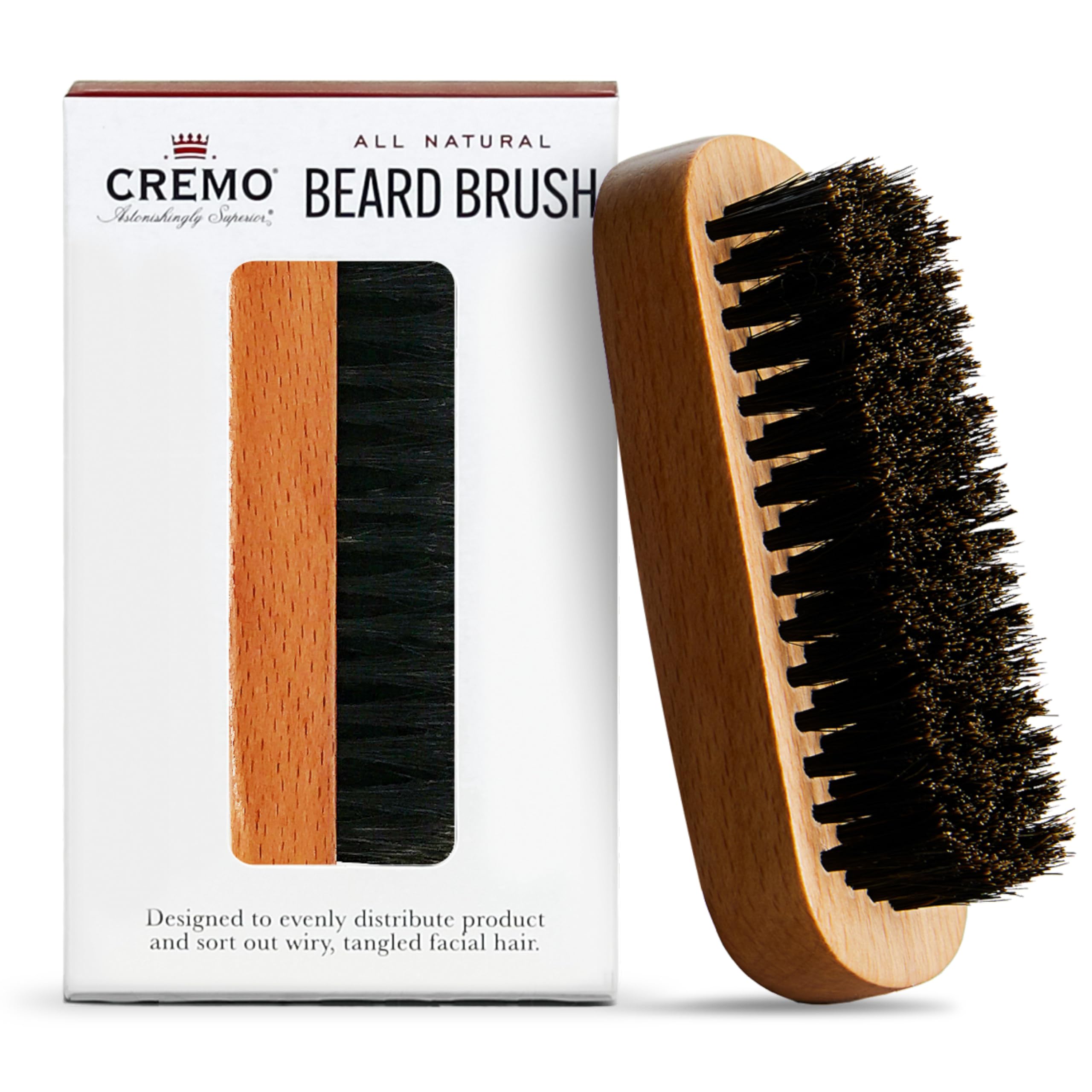 Cremo Beard Accessories, 100% Boar Bristle Beard Brush with Wood Handle - Shape, Style And Groom Any Length Facial Hair