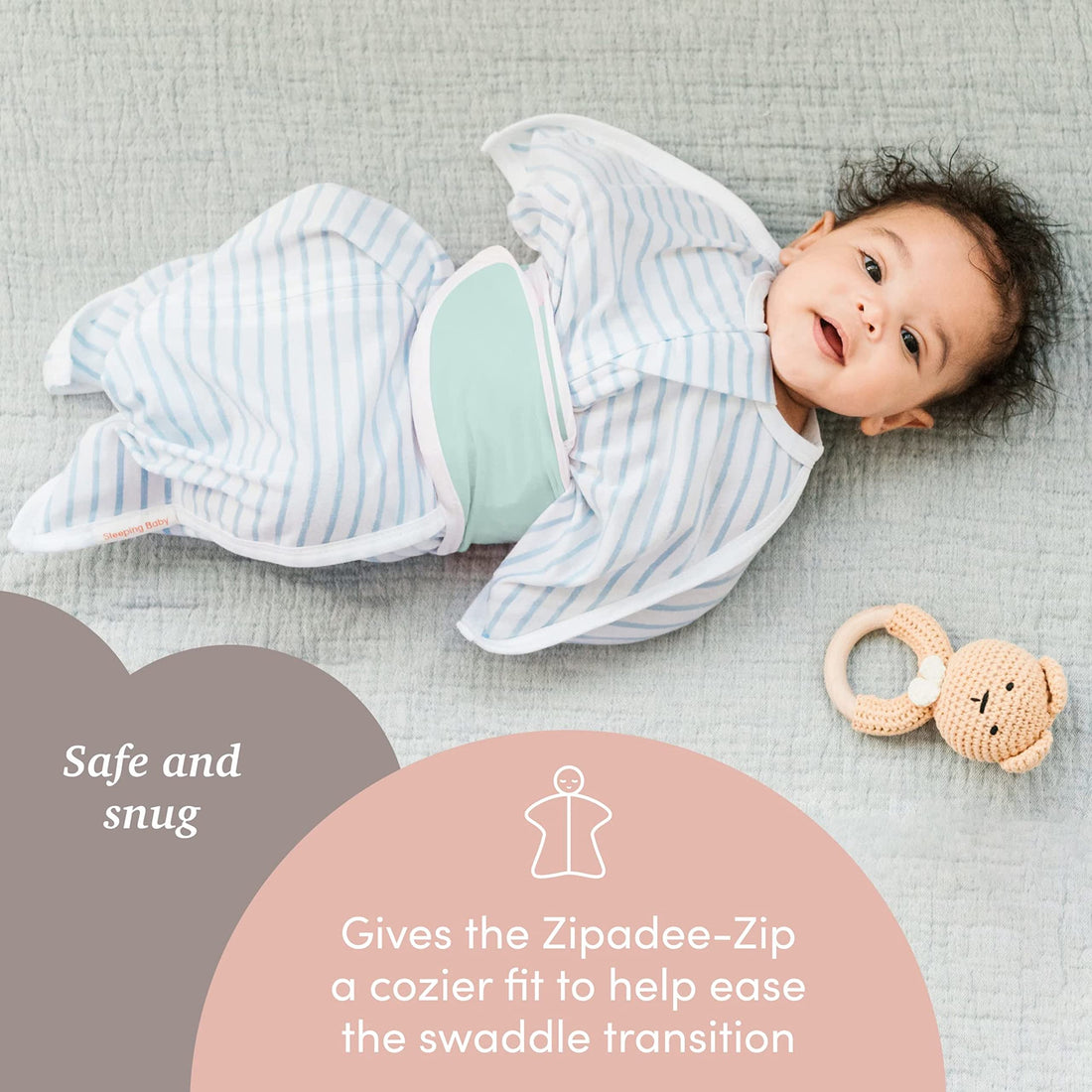 SleepingBaby Zipadee-Zip Snuggle Strap - Wearable Blanket Accessory for Transition Swaddle - One Size, Mint
