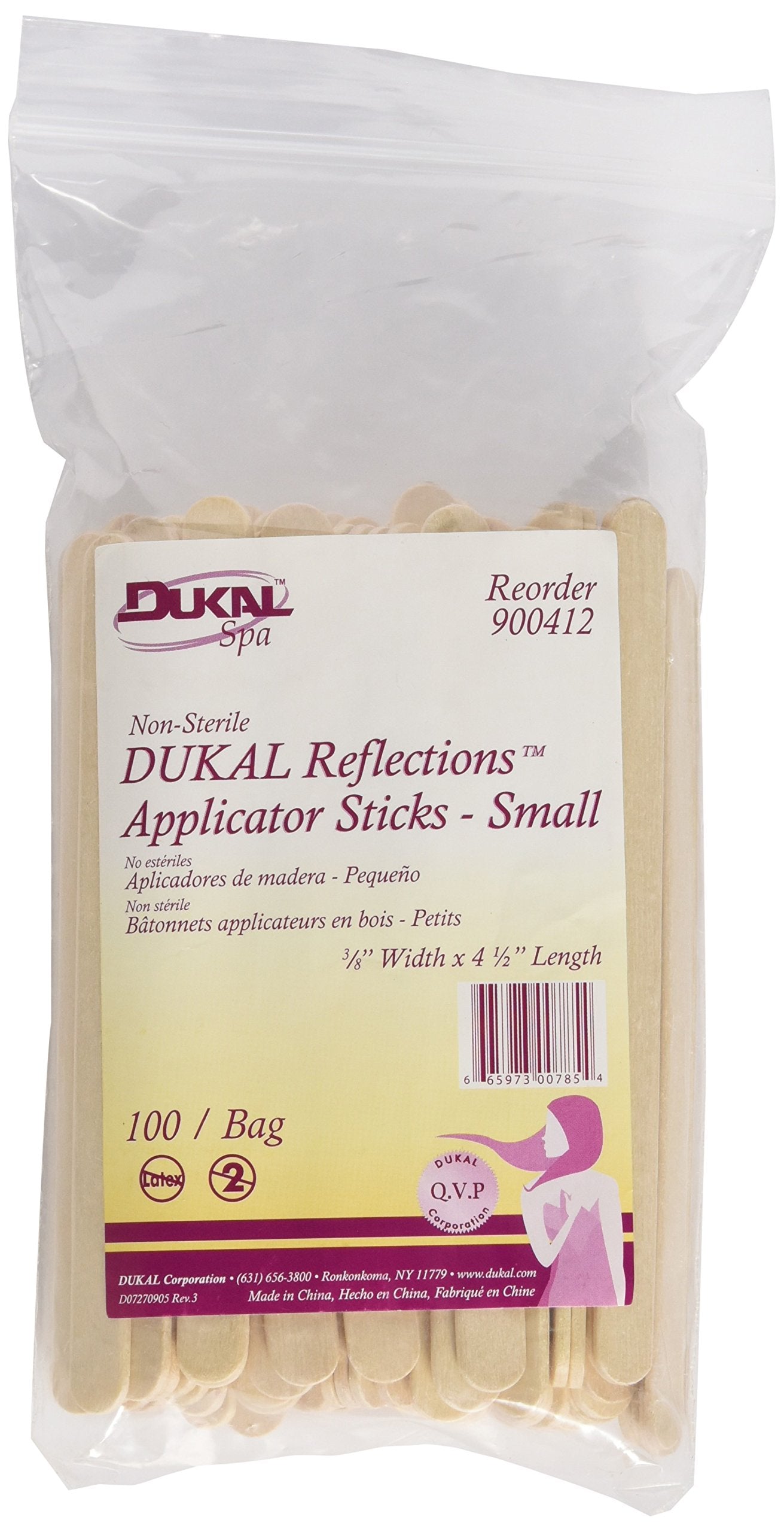 DUKAL Reflections Wax-Body Treatment Applicator Sticks (3/8Width x 4 1/2Length) - 100 count