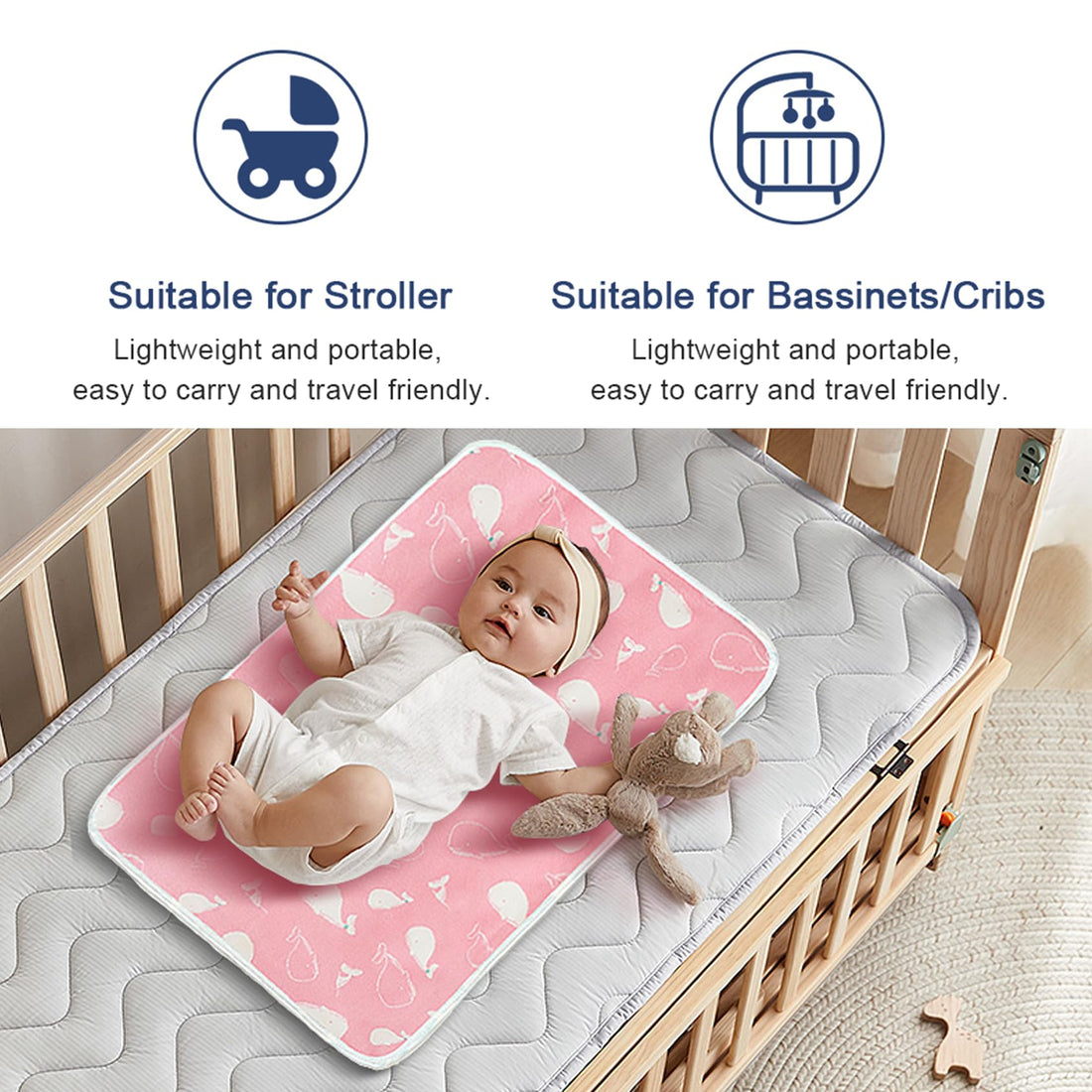 2 Pcs Baby Diaper Changing Pad, Maveek 19.7'' X 27.6'' Newborns Waterproof Diaper Pad Reusable Nappy Multi Function Washable Mat for Home and Outdoor(Pink&Blue)