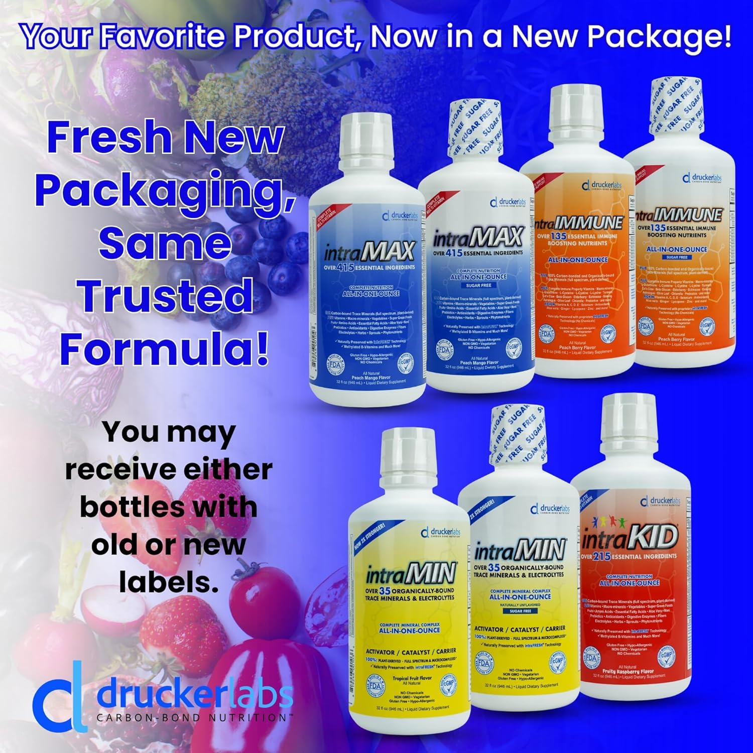 Drucker Labs - IntraMAX 2.0 Organic Liquid Trace Minerals, Liquid Multivitamin, for Men and Women, Non GMO, Dairy Free, Gluten Free, Magnesium, Vitamin D, C E, Zinc, Vitamin E (32 oz., Peach Mango)