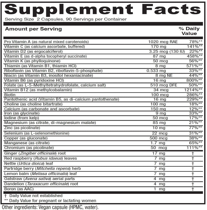 Vitanica Maternal Symmetry, Prenatal and Postnatal Vitamins, Vegan, 180 Capsules