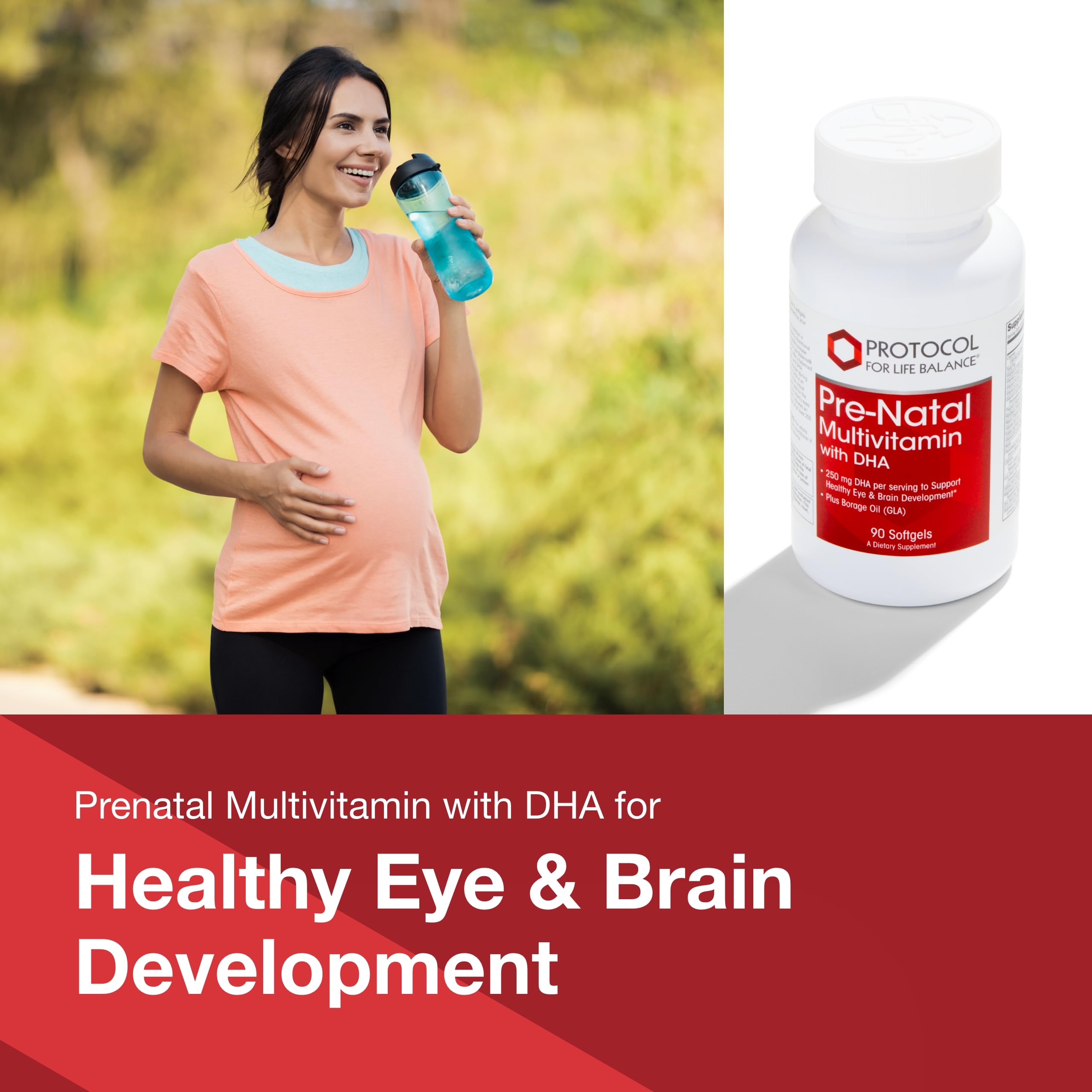 Protocol Pre-Natal Multivitamin with DHA - 250 mg DHA - for Pregnancy & Lactation Support* - with DHA, Calcium, Copper, B12 & Vitamin C - Halal & Dairy Free - 90 Softgels